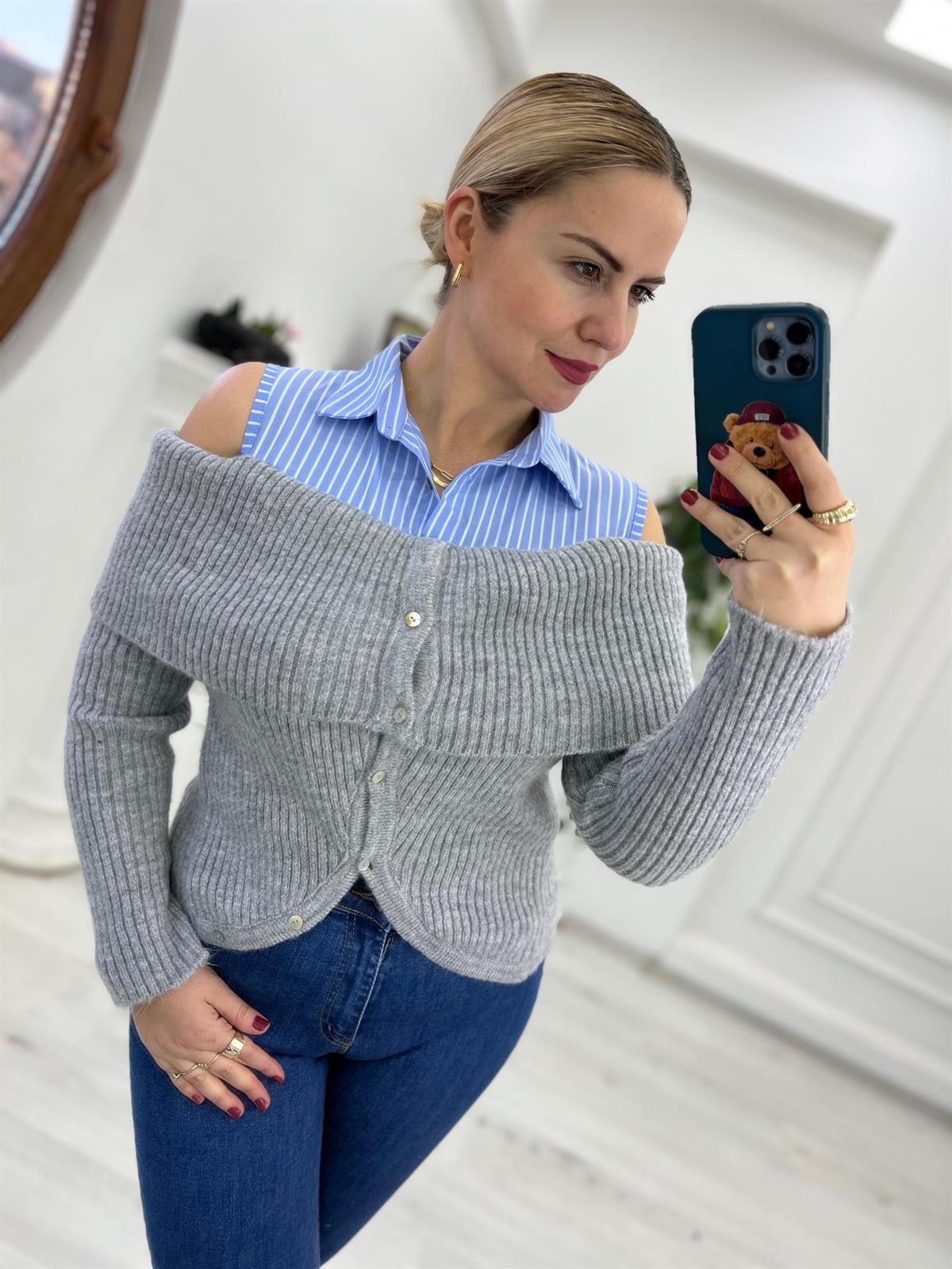 2862 Gömlek Drtay Madonna Yaka Hırka GRİ