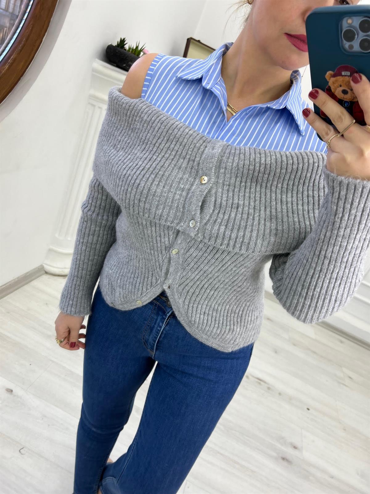 2862 Gömlek Drtay Madonna Yaka Hırka GRİ