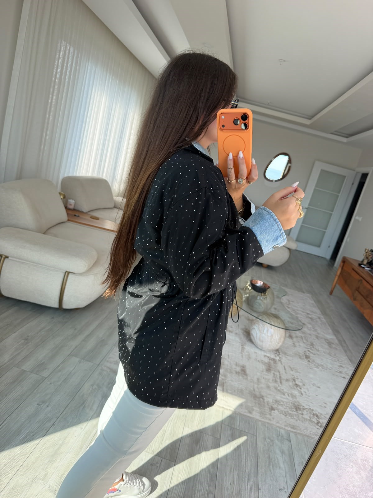 2884 Taşlı Denim Ceket SİYAH