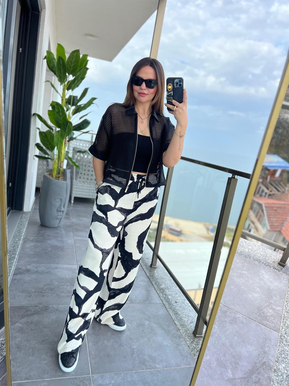 2921 Desenli Pantalon EKRU