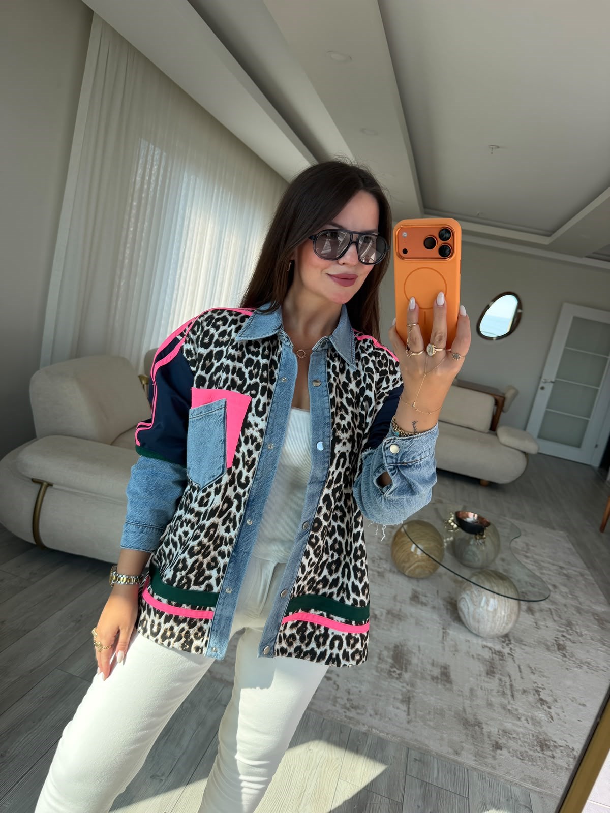 2949 Leopar Desenli Ceket PEMBE