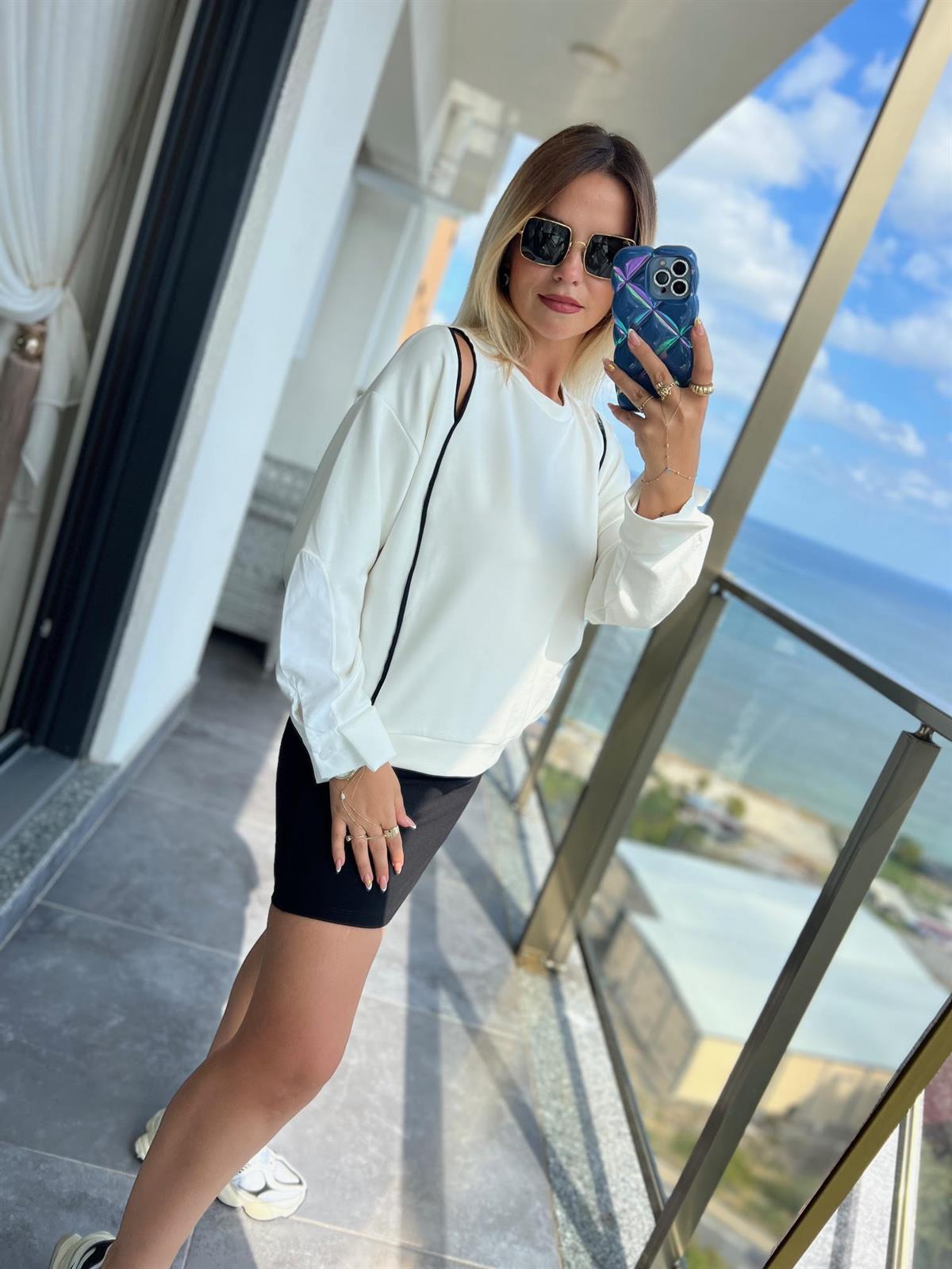 2963 Kolu Gömek Detay Sweat EKRU