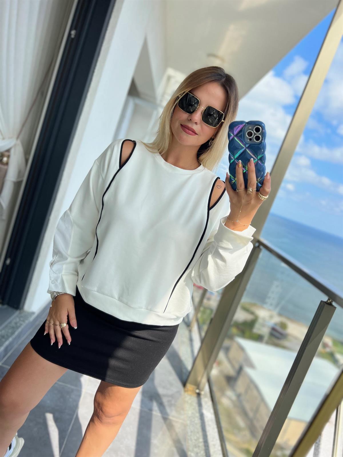 2963 Kolu Gömek Detay Sweat EKRU