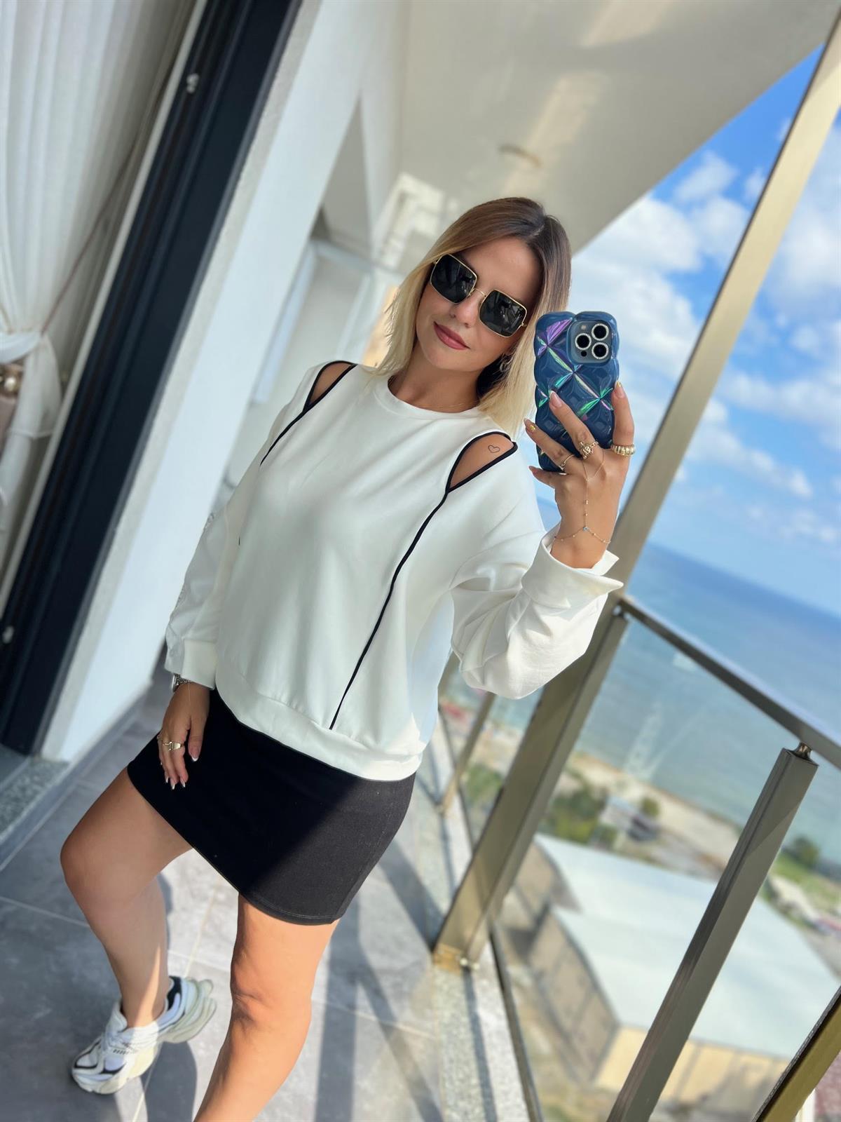 2963 Kolu Gömek Detay Sweat EKRU