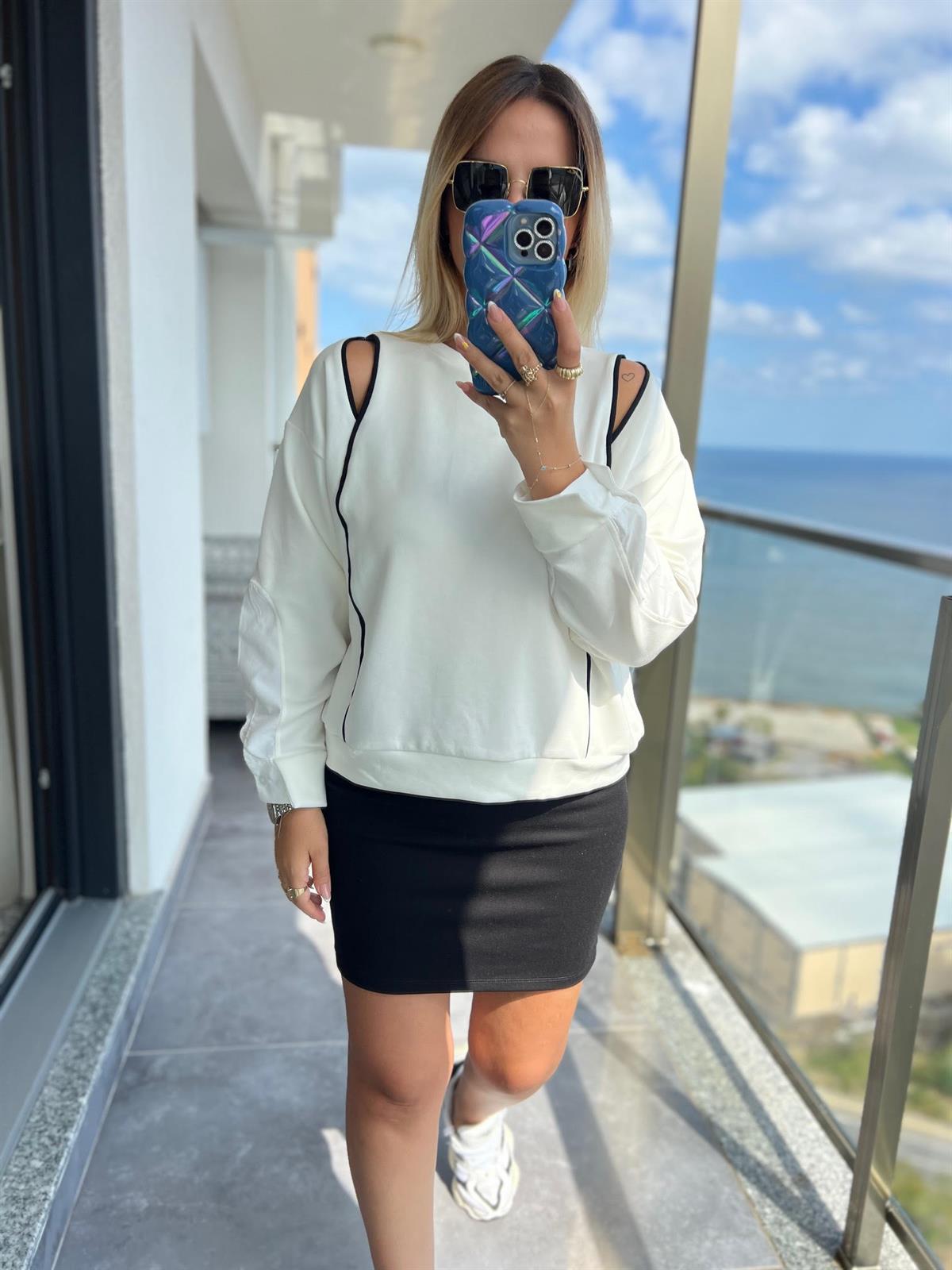 2963 Kolu Gömek Detay Sweat EKRU