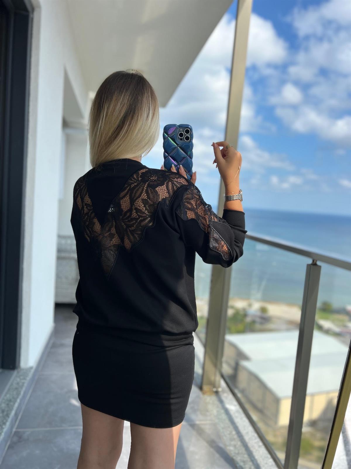 2964 Omuz Dantel Detay Sweat SİYAH