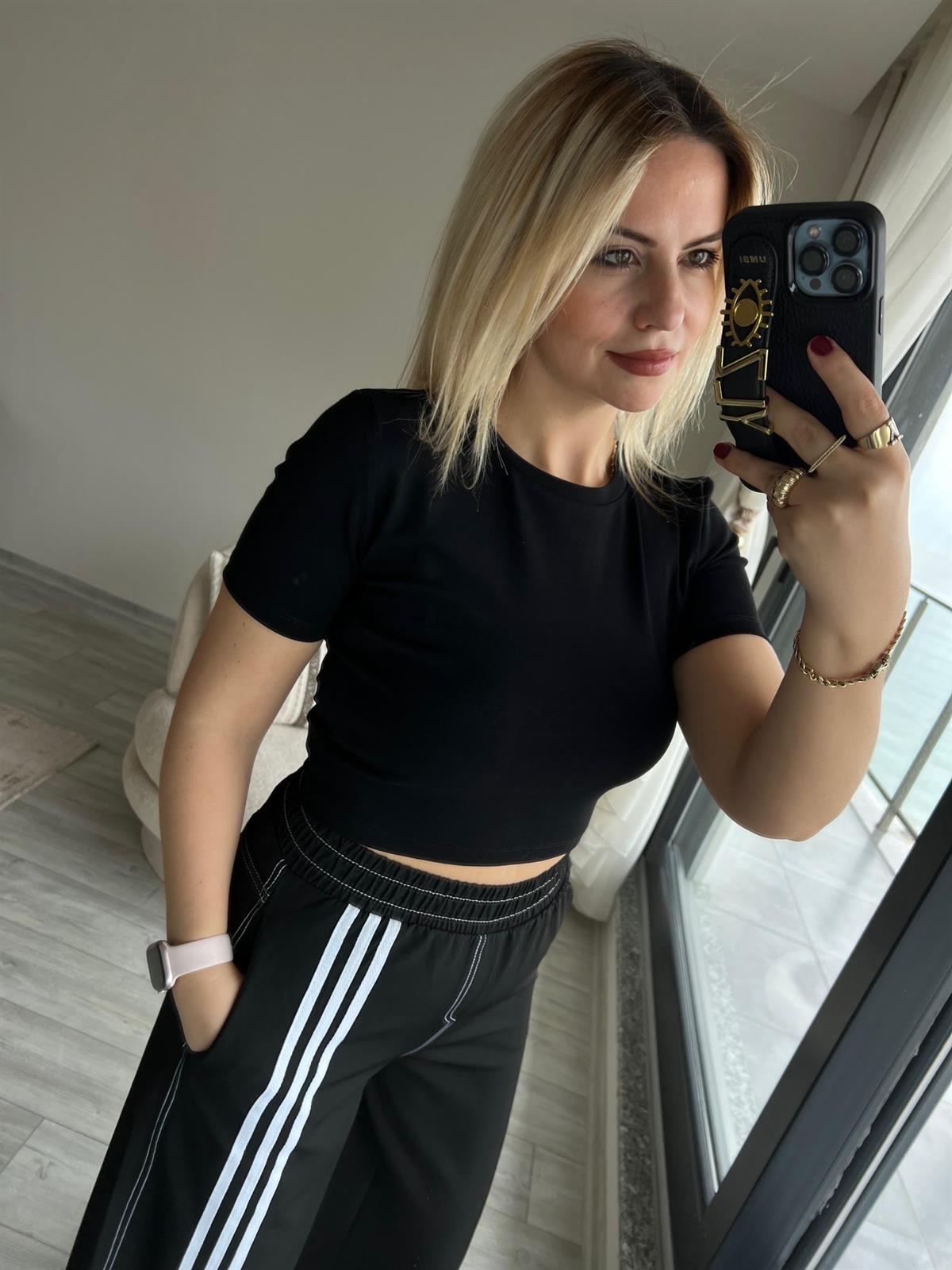 30124 Crop Tshirt SİYAH
