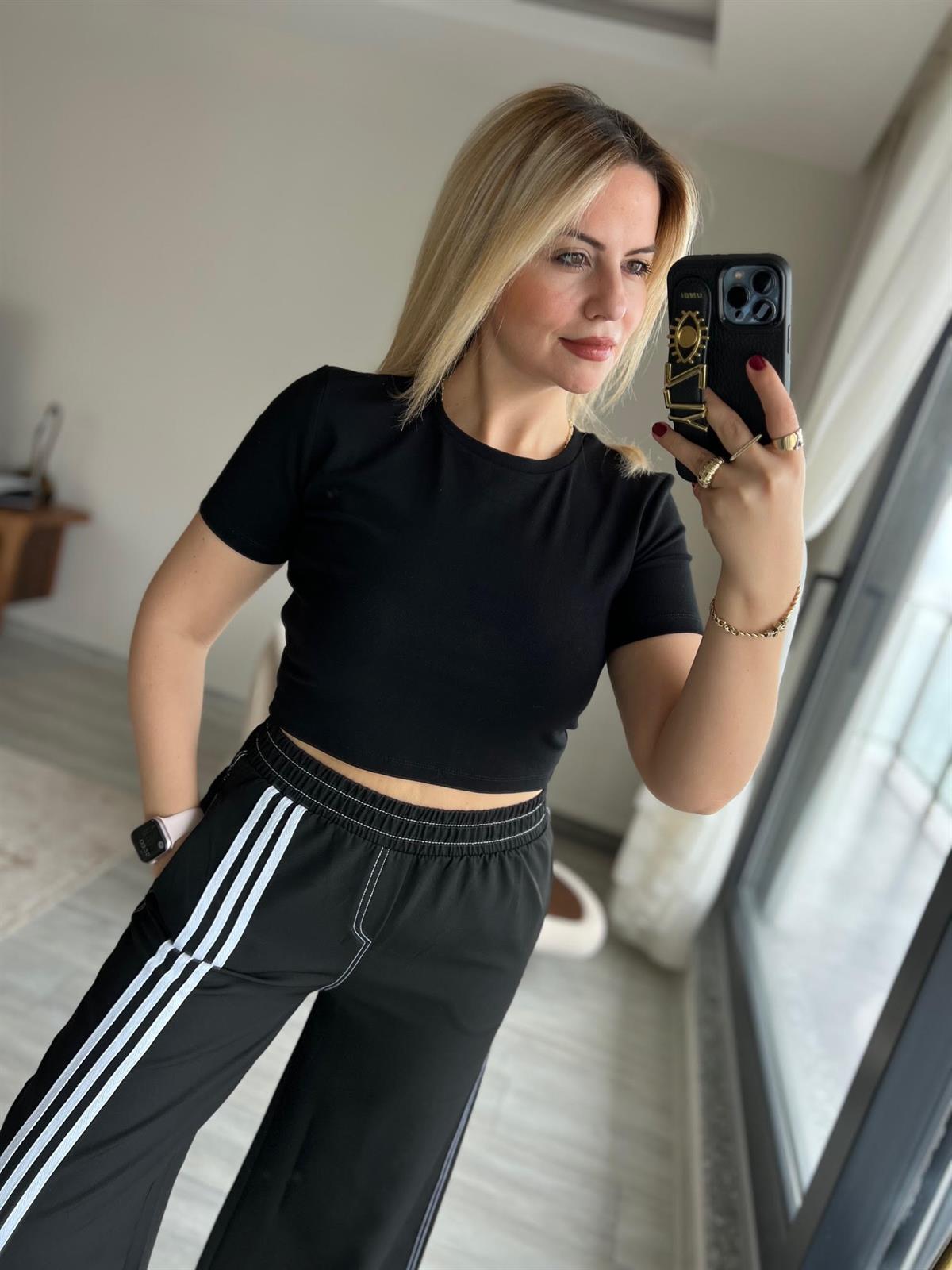 30124 Crop Tshirt SİYAH