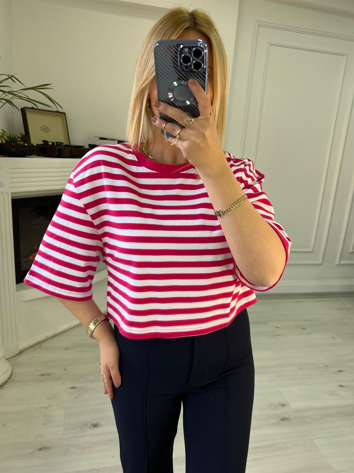 30282 Bisiklet Yaka Tshirt FUŞYA