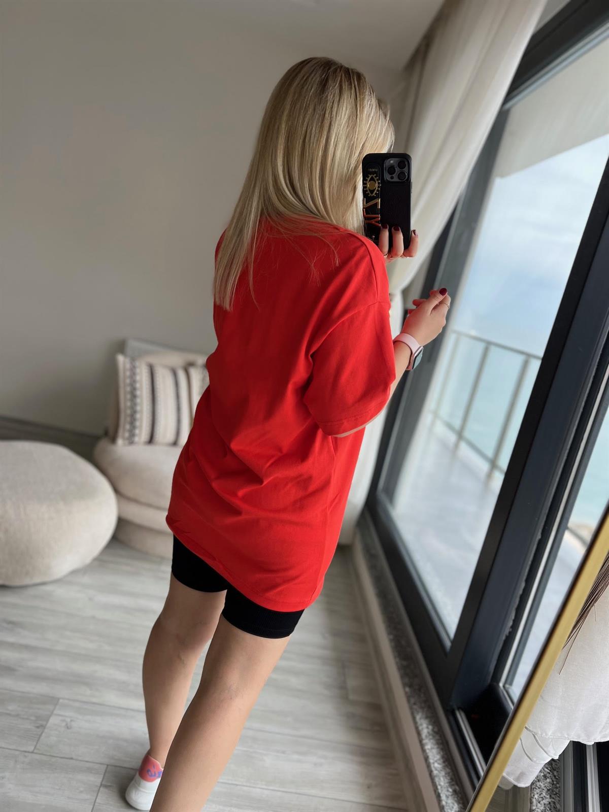 30310 Pamuklu Owersize Tshirt KIRMIZI