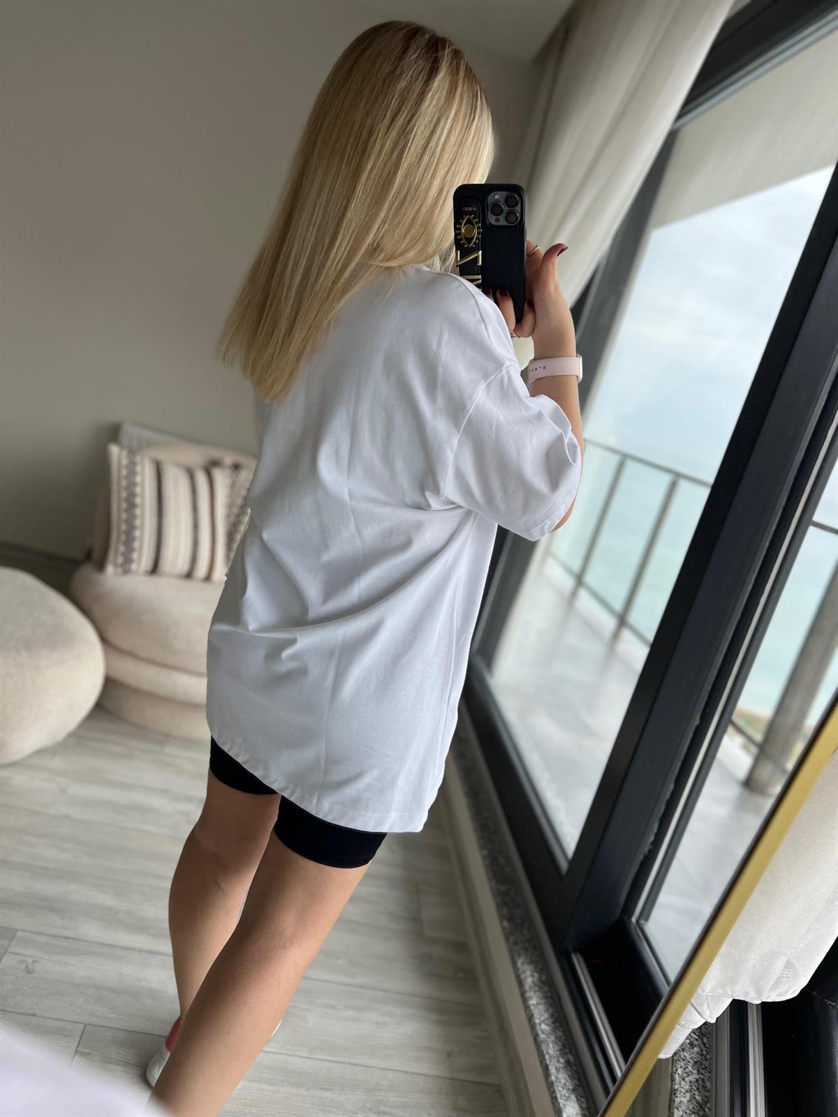 30310 Pamuklu Owersize Tshirt BEYAZ
