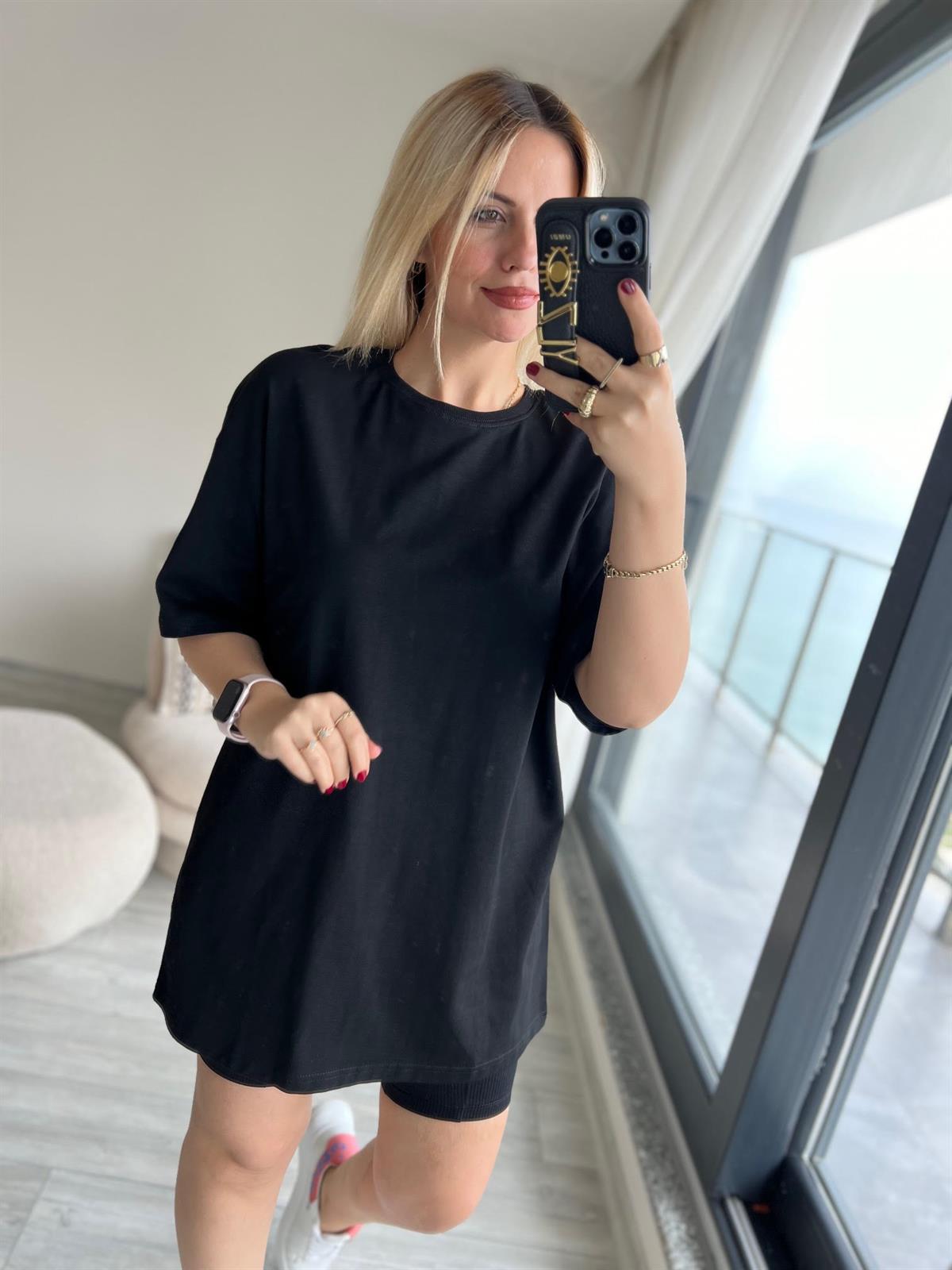 30310 Pamuklu Owersize Tshirt SİYAH