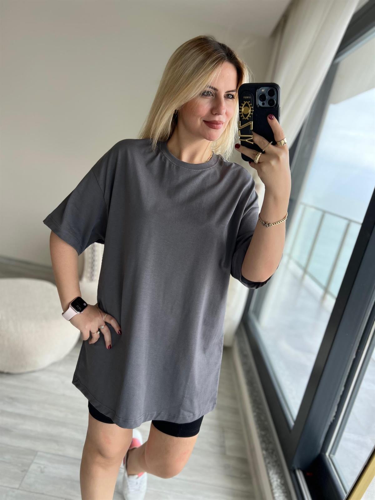 30310 Pamuklu Owersize Tshirt FÜME