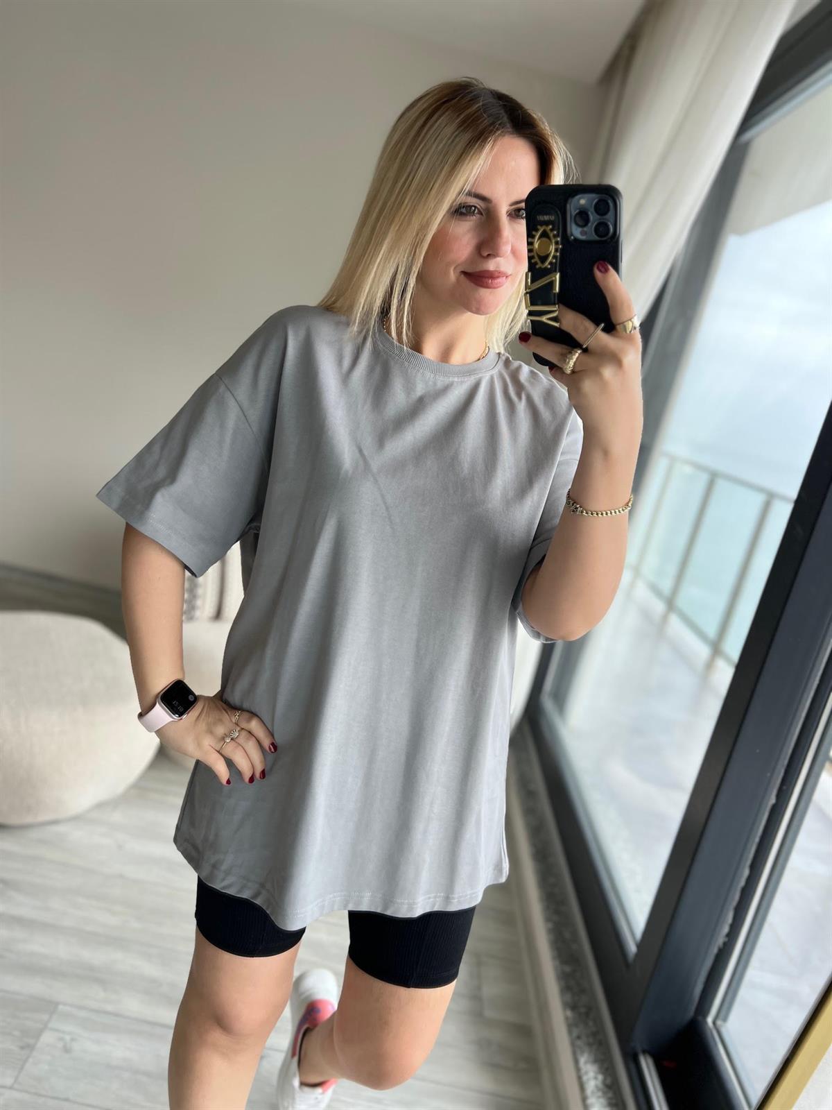 30310 Pamuklu Owersize Tshirt GRİ