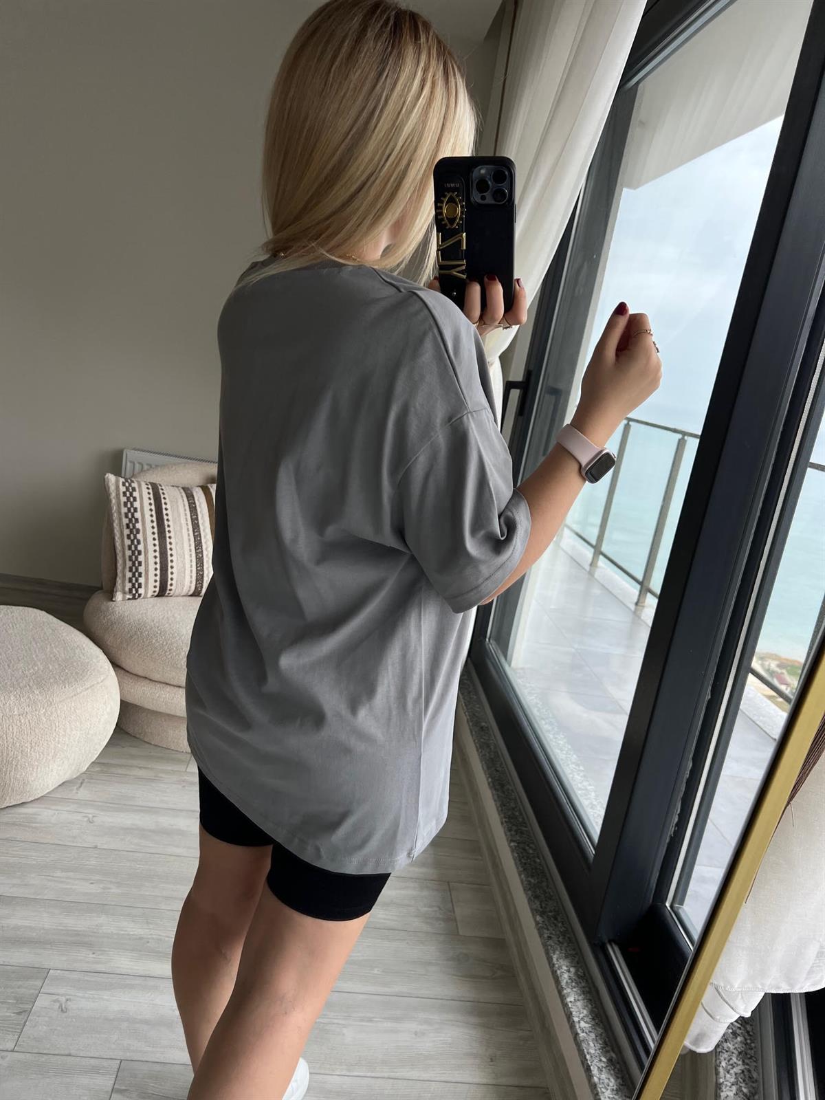 30310 Pamuklu Owersize Tshirt GRİ