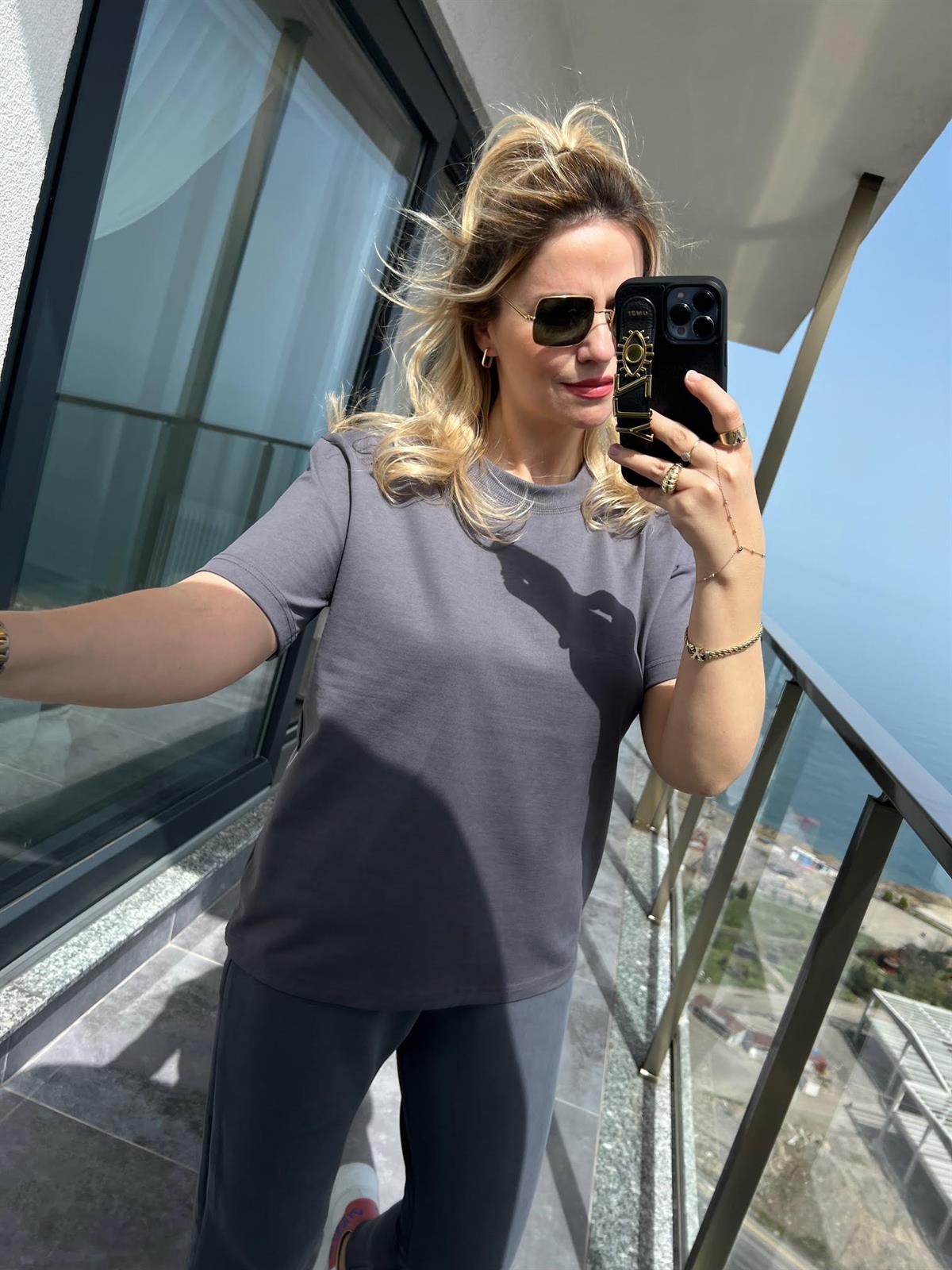 30312 Dekoratif Dikişli Tshirt ANTRESİT