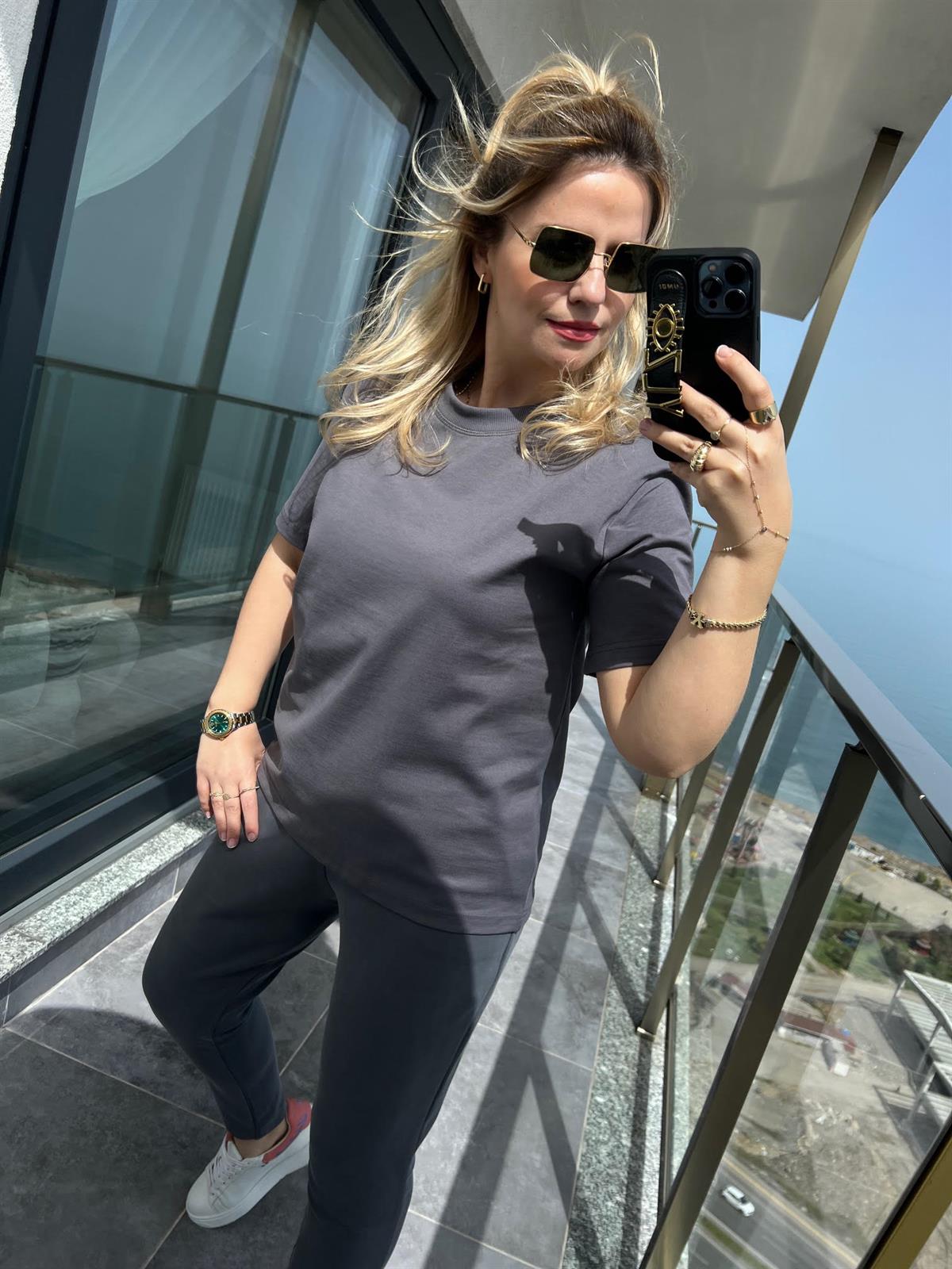 30312 Dekoratif Dikişli Tshirt ANTRESİT