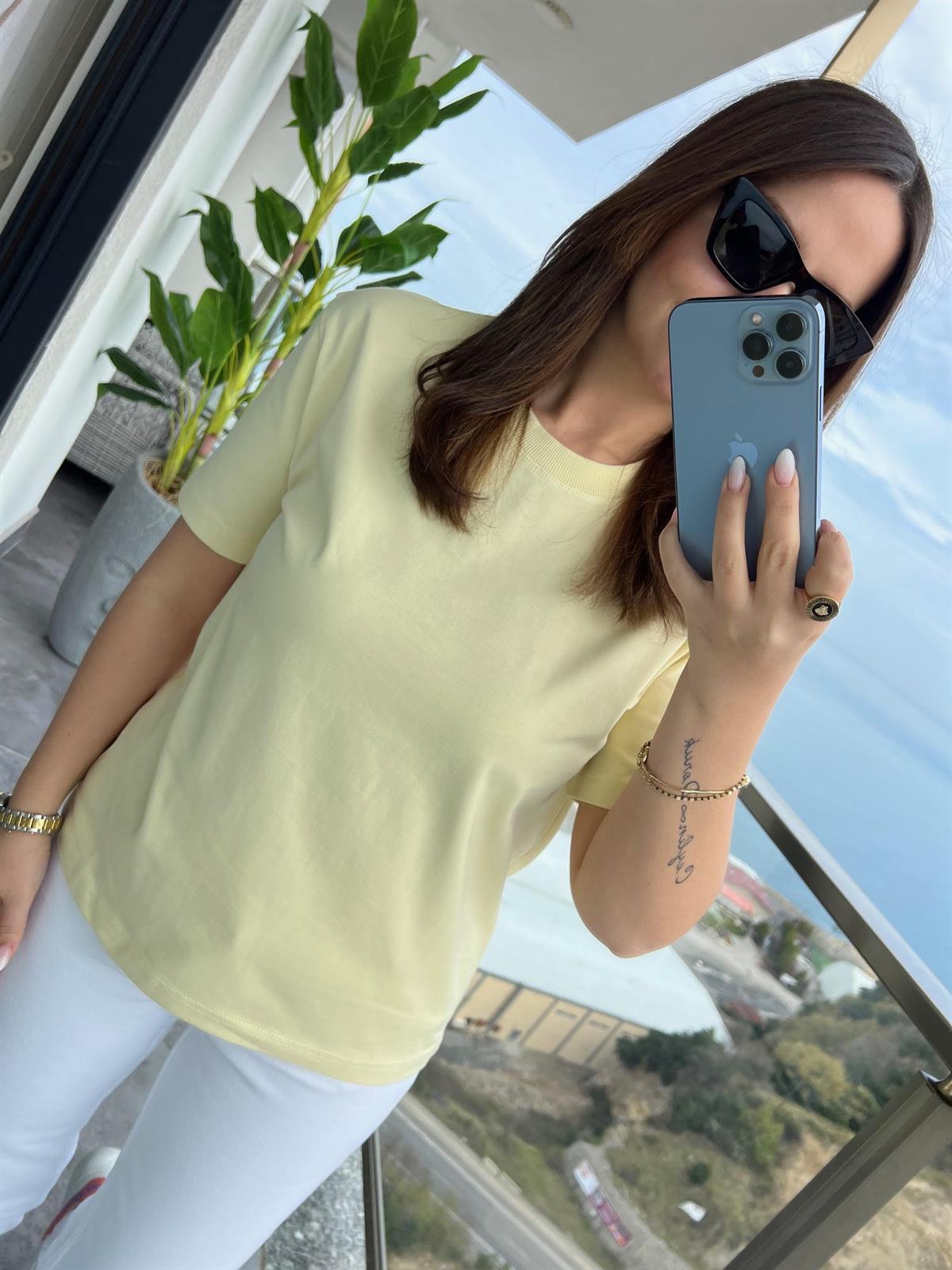 30312 Dekoratif Dikişli Tshirt SARI