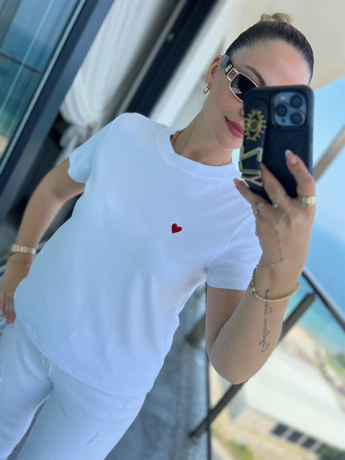 30584 Bisiklet Yaka Pamuklu Tshirt BEYAZ
