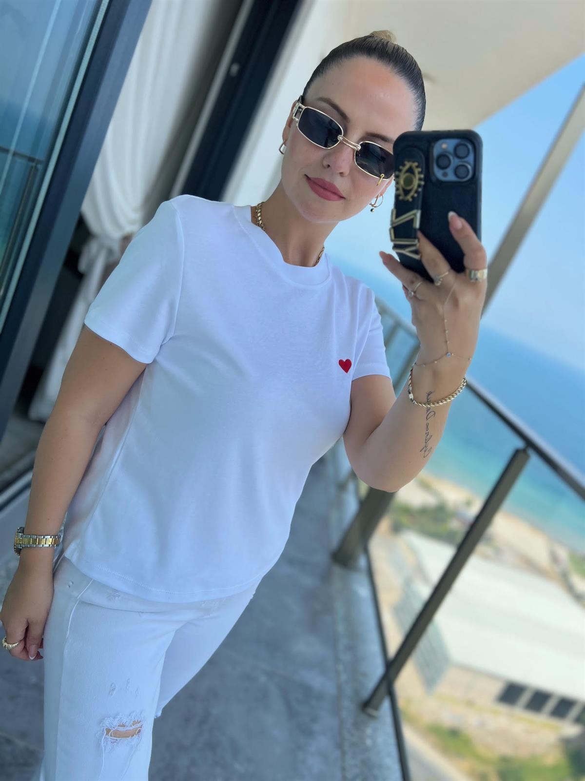 30584 Bisiklet Yaka Pamuklu Tshirt BEYAZ