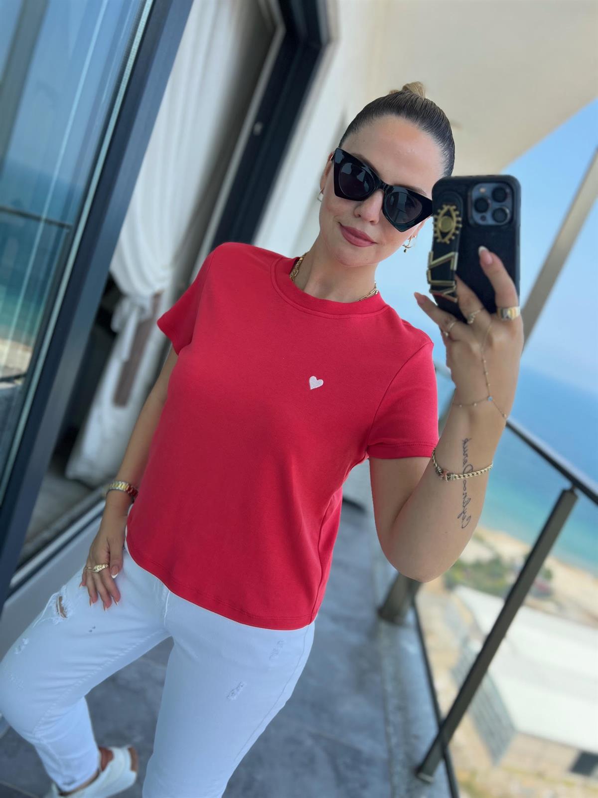 30584 Bisiklet Yaka Pamuklu Tshirt KIRMIZI
