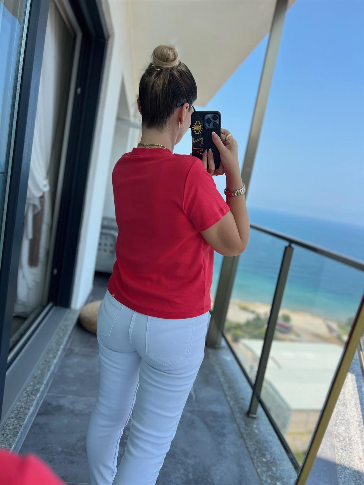 30584 Bisiklet Yaka Pamuklu Tshirt KIRMIZI