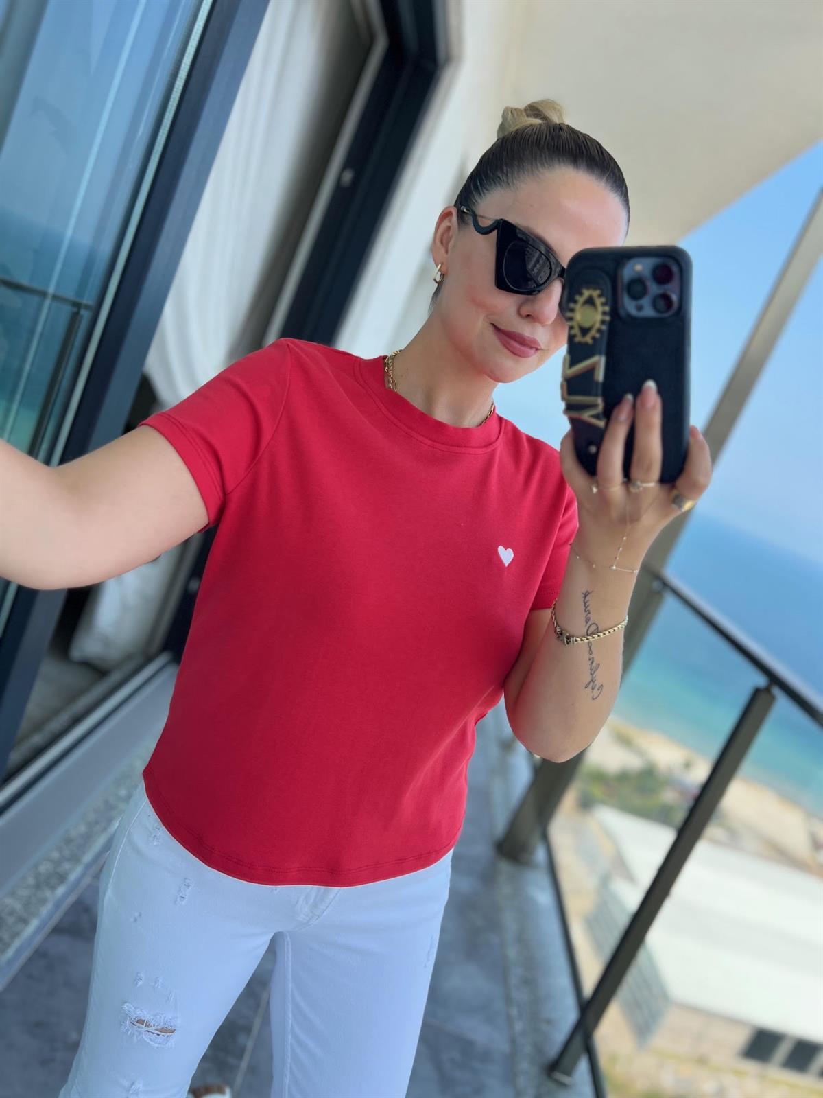 30584 Bisiklet Yaka Pamuklu Tshirt KIRMIZI