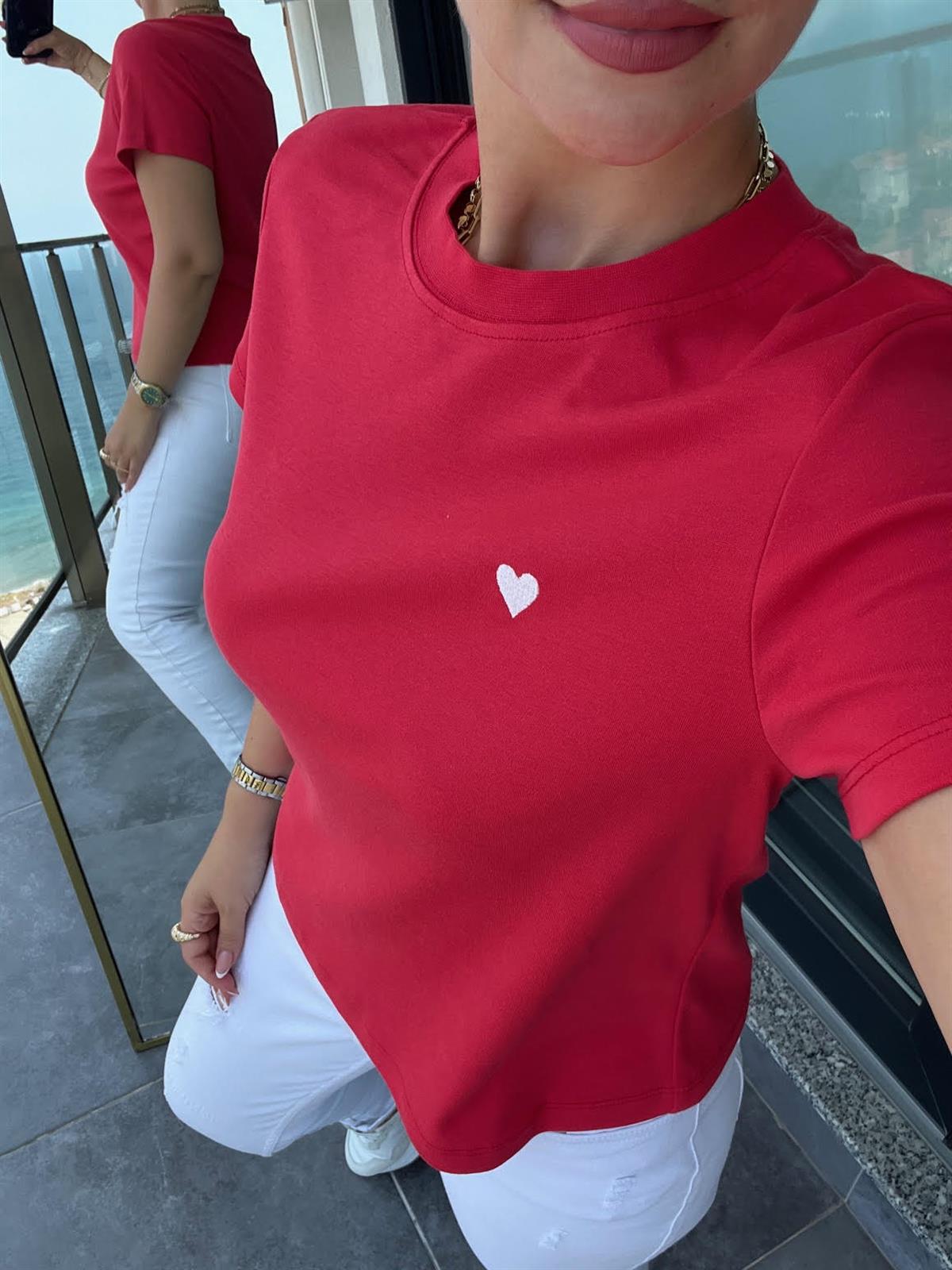 30584 Bisiklet Yaka Pamuklu Tshirt KIRMIZI