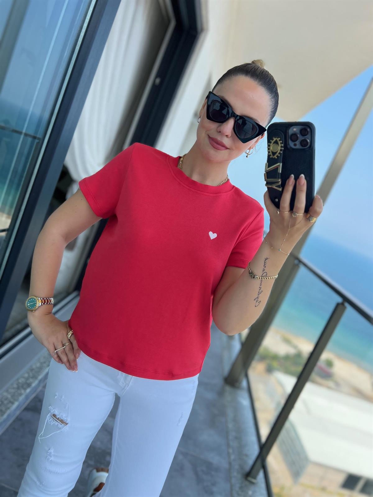 30584 Bisiklet Yaka Pamuklu Tshirt KIRMIZI