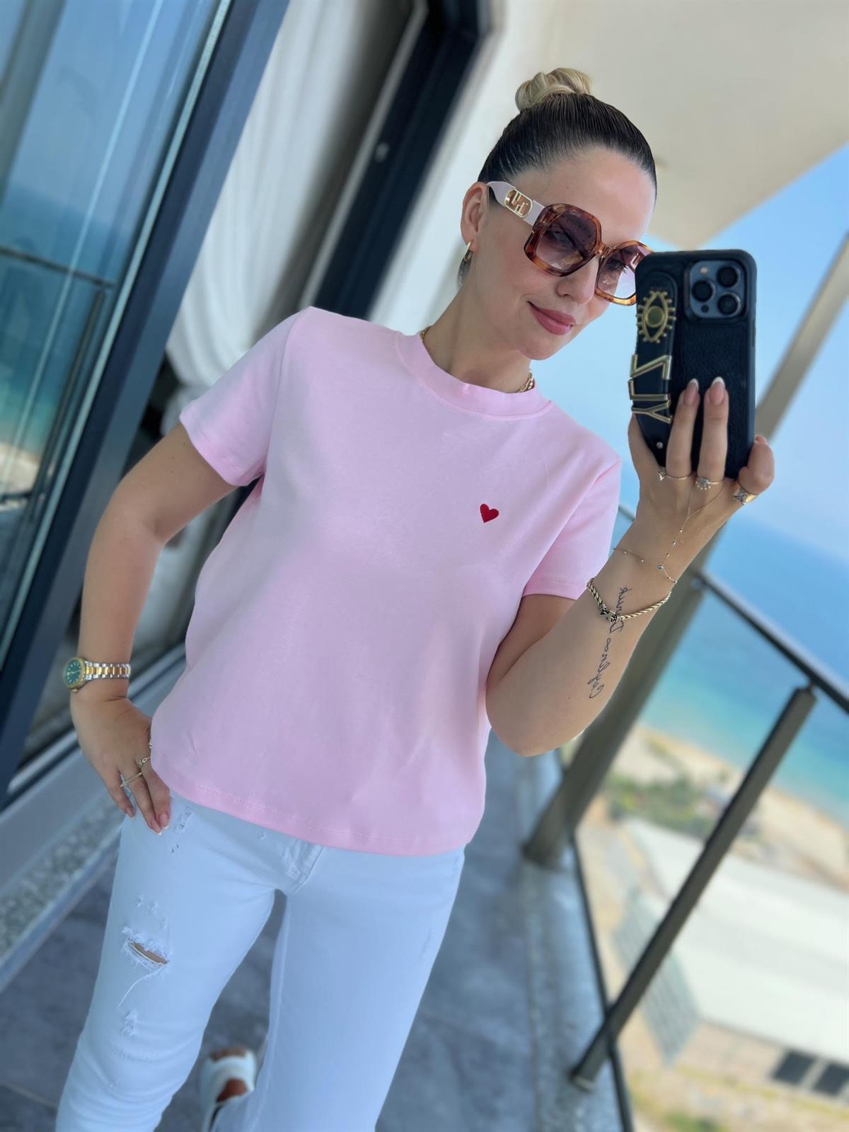 30584 Bisiklet Yaka Pamuklu Tshirt PEMBE
