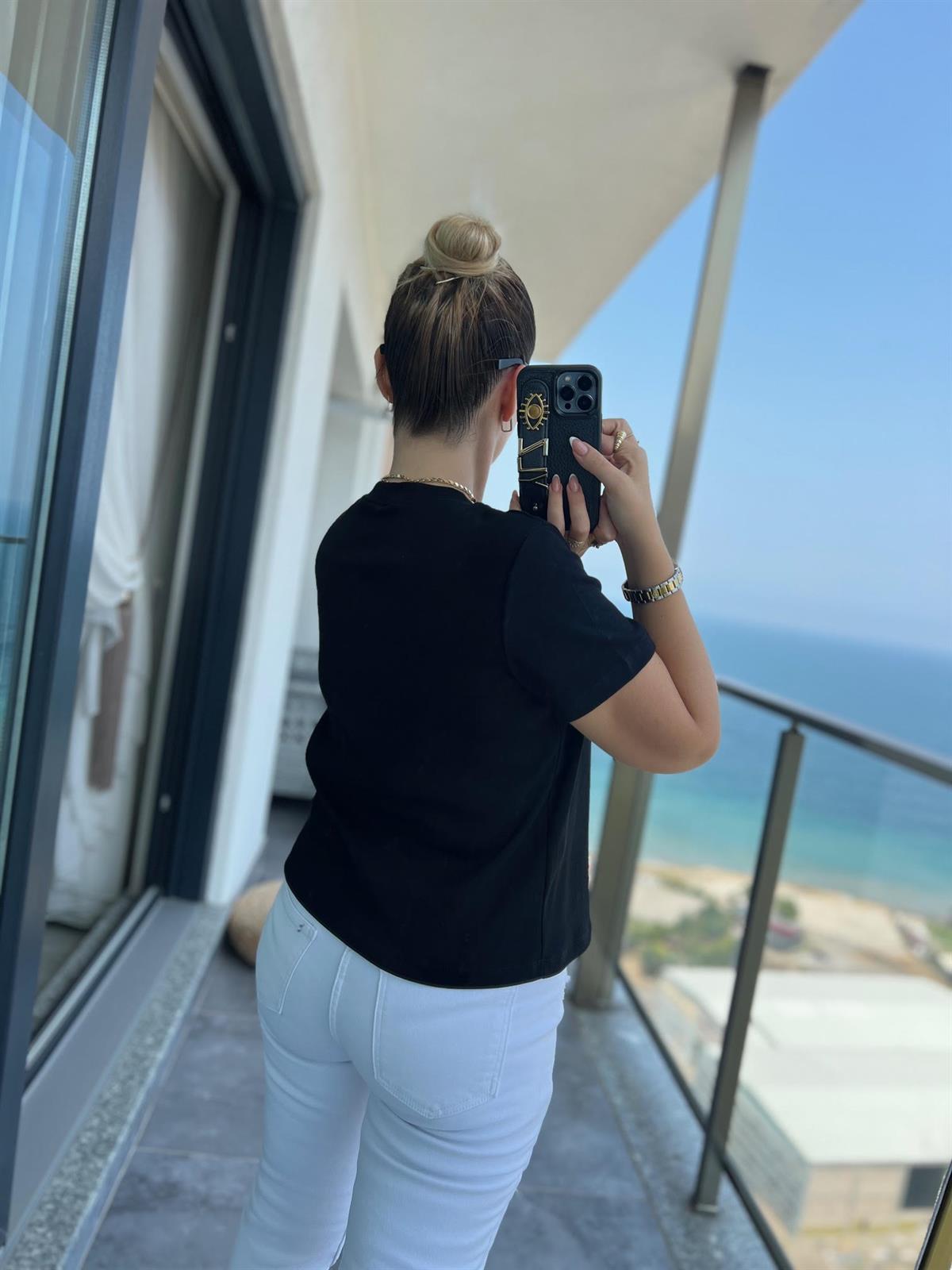 30584 Bisiklet Yaka Pamuklu Tshirt SİYAH