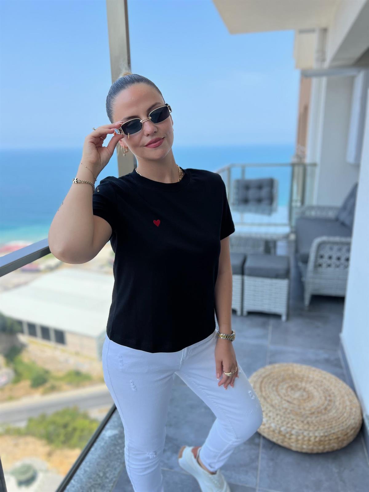 30584 Bisiklet Yaka Pamuklu Tshirt SİYAH