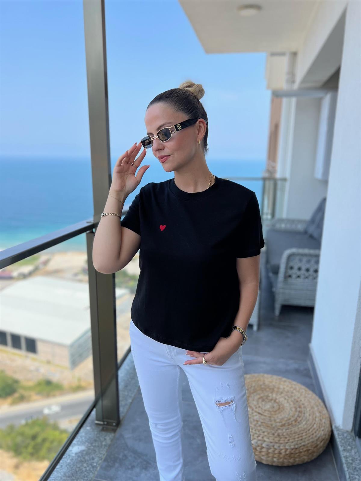 30584 Bisiklet Yaka Pamuklu Tshirt SİYAH