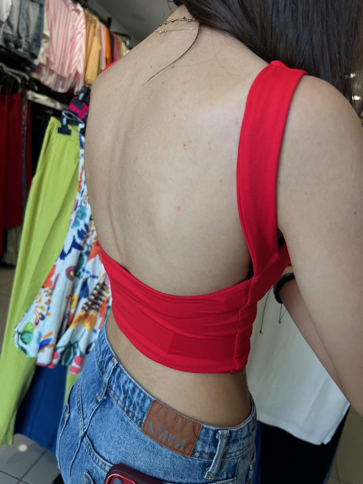 30673 Sırt Dekolte Crop KIRMIZI