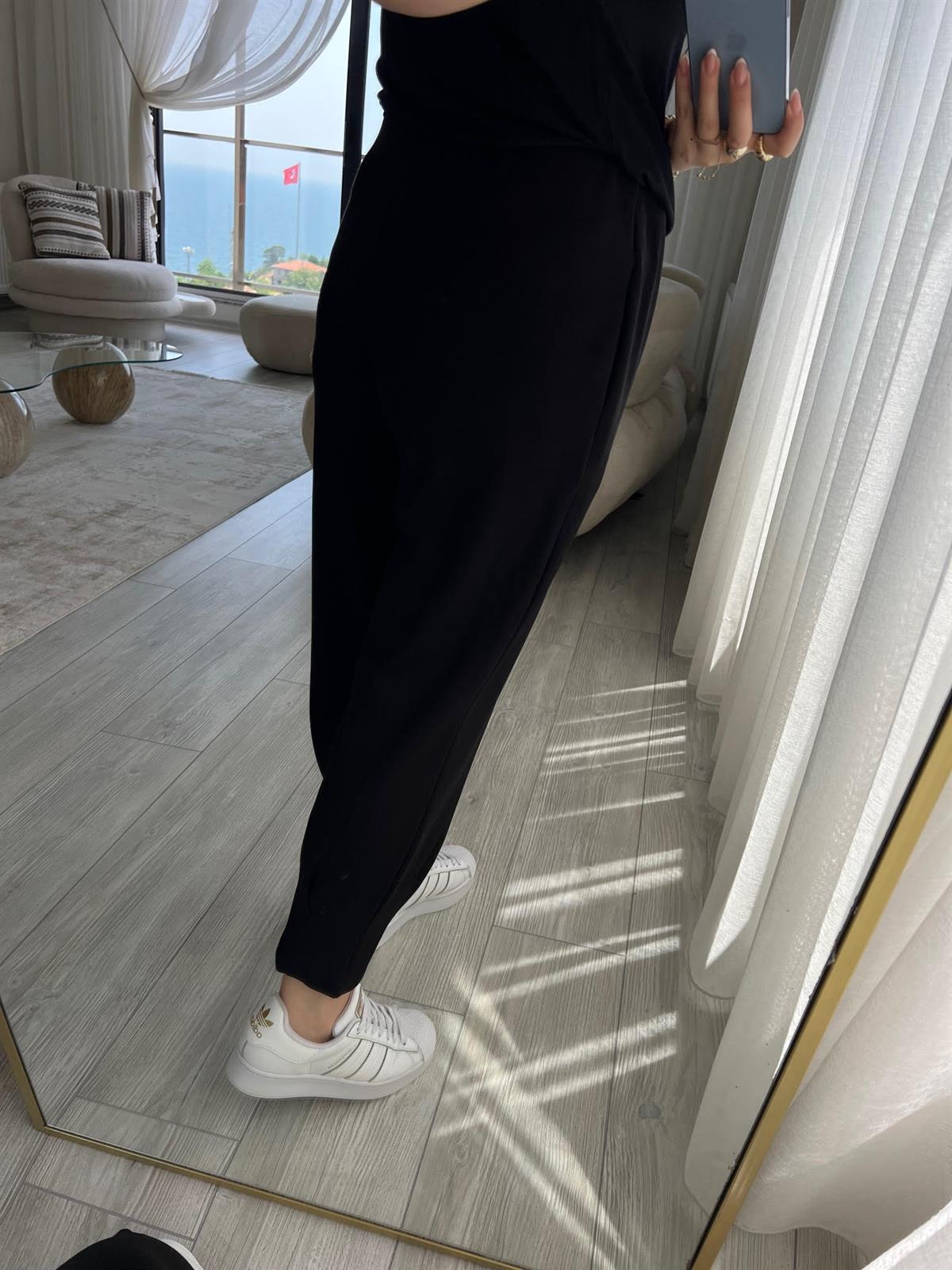 3072 Paçası Büzgülü Pantolon SİYAH