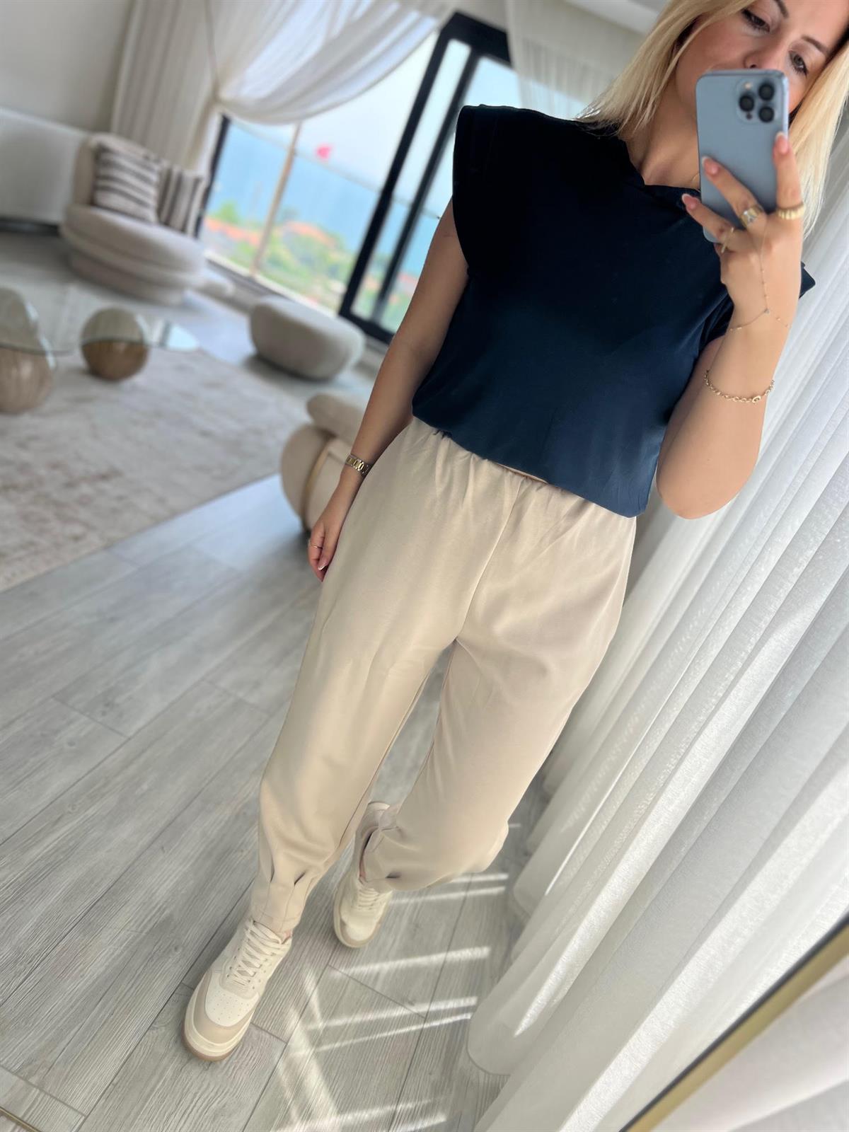 3072 Paçası Büzgülü Pantolon TAŞ