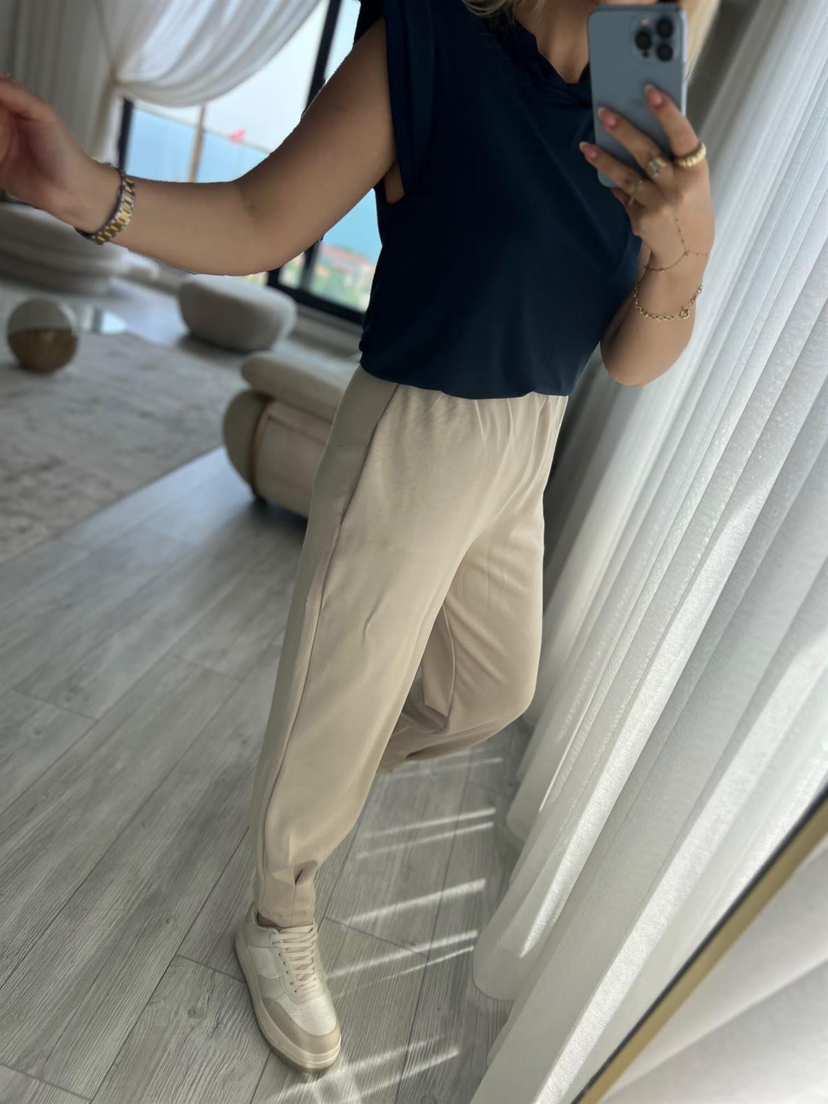 3072 Paçası Büzgülü Pantolon TAŞ