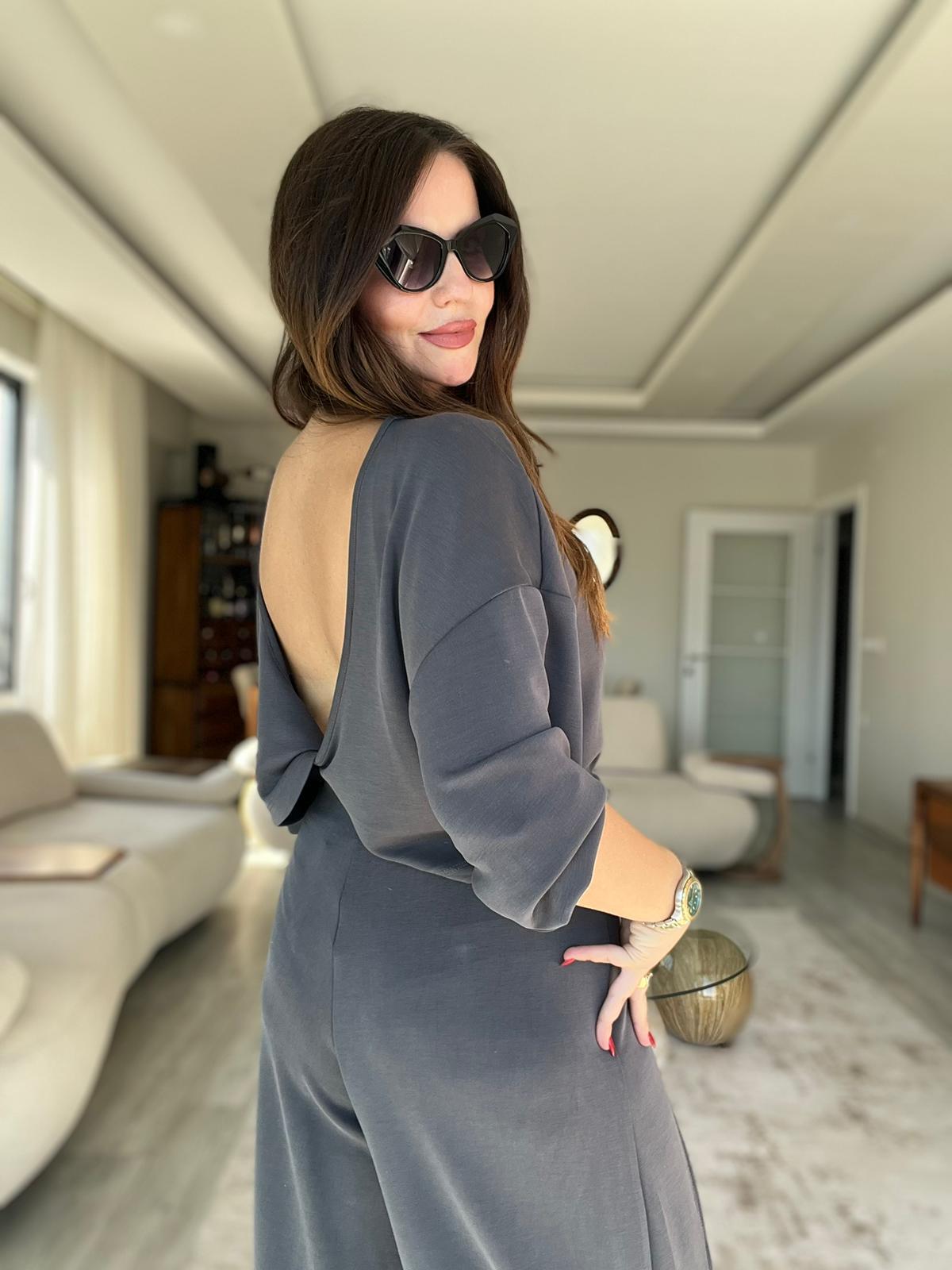 3149 Pantolonu Bluzu Düğüm Detay Takım ANTRESİT