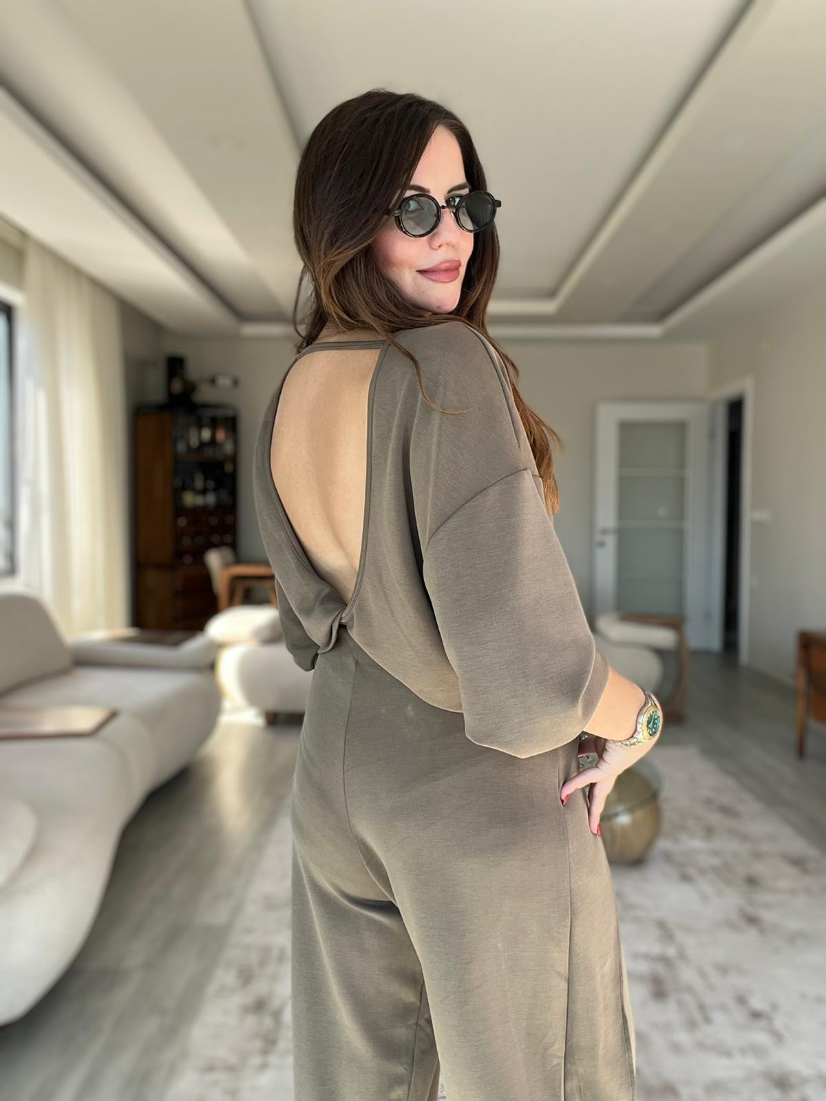 3149 Pantolonu Bluzu Düğüm Detay Takım YEŞİL