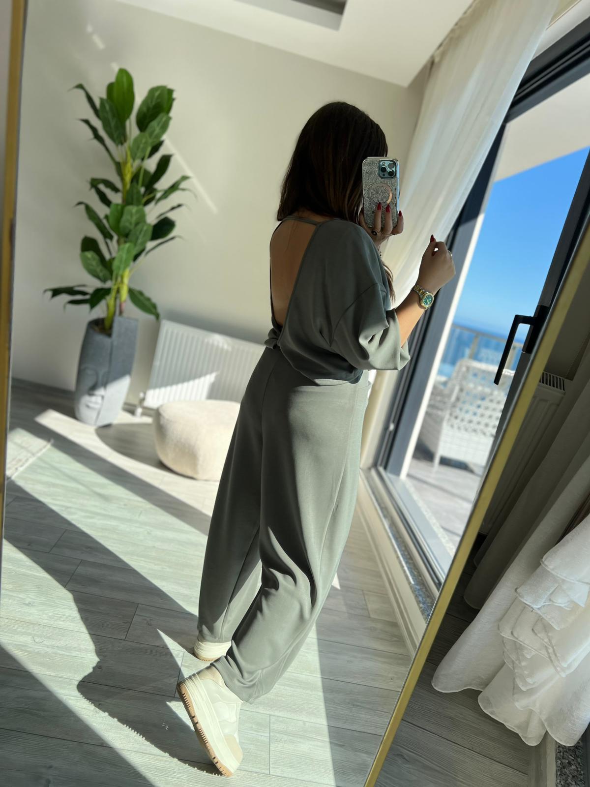 3149 Pantolonu Bluzu Düğüm Detay Takım HAKİ YEŞİL