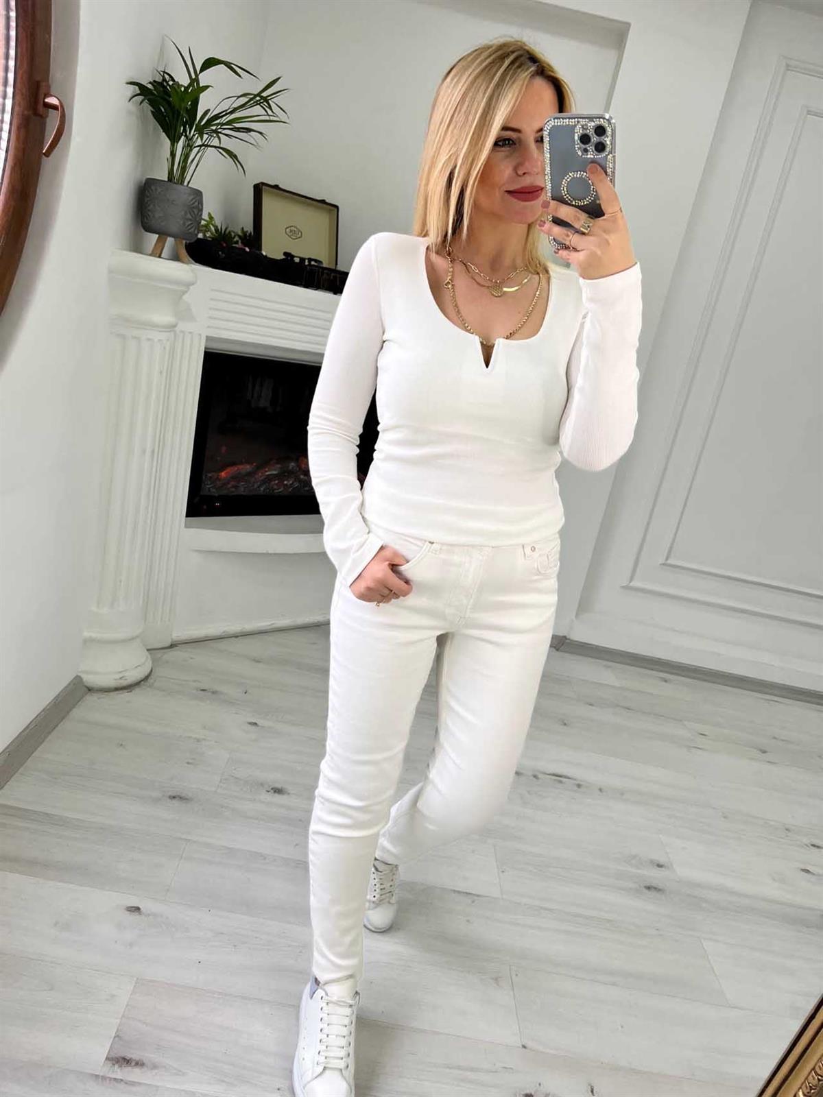 315 Paçaları Saçaklı Pantolon BEYAZ