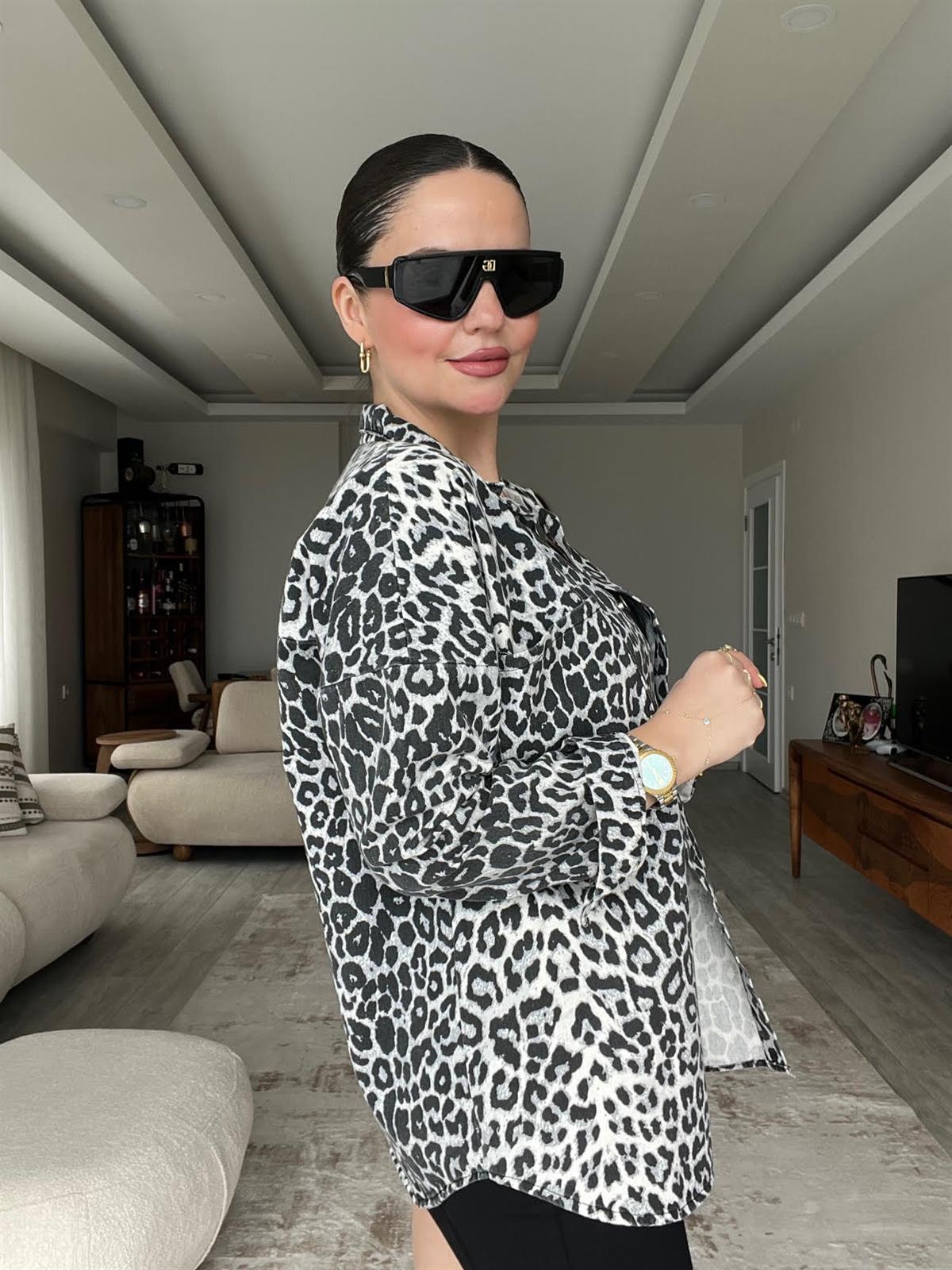 317 Cepli Gömlek GRİ LEOPAR