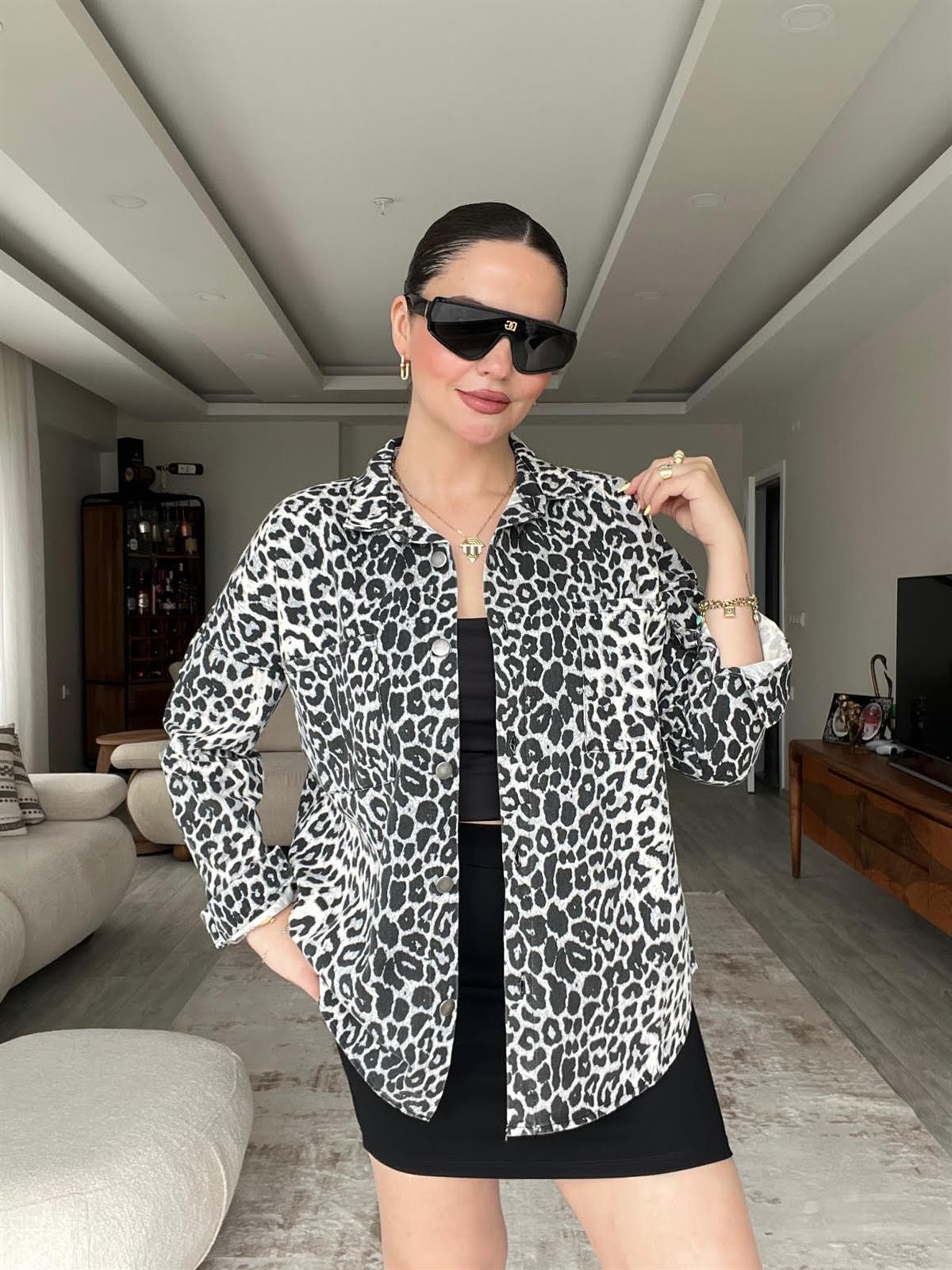 317 Cepli Gömlek GRİ LEOPAR