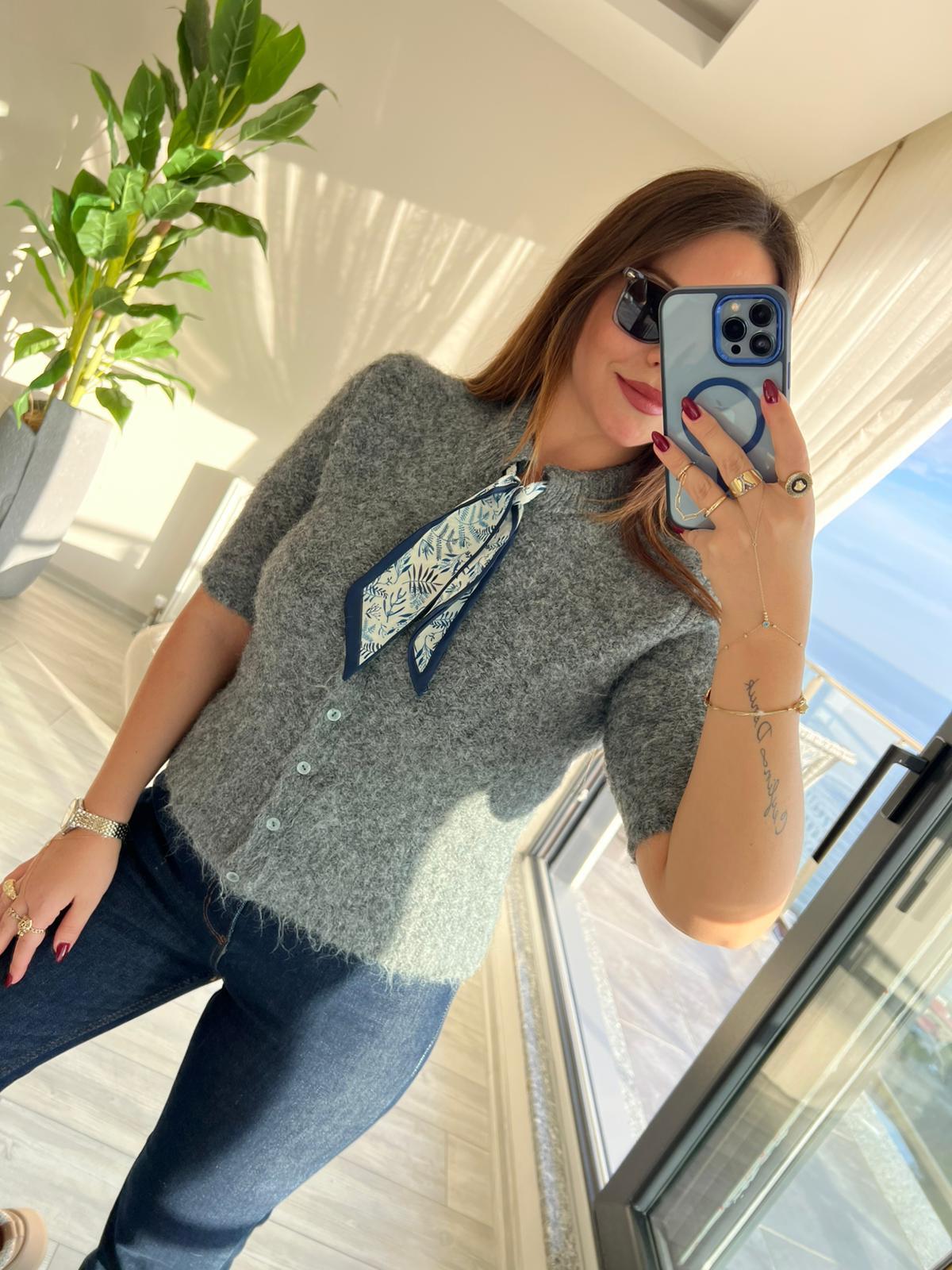3193 Şal Detay Kısa Kazak GRİ