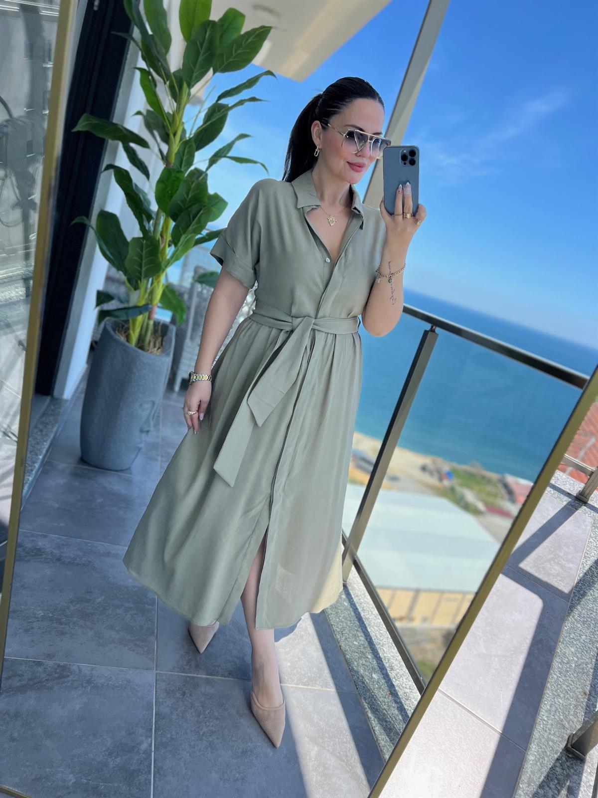 3209 Gömlek Elbise HAKİ YEŞİL
