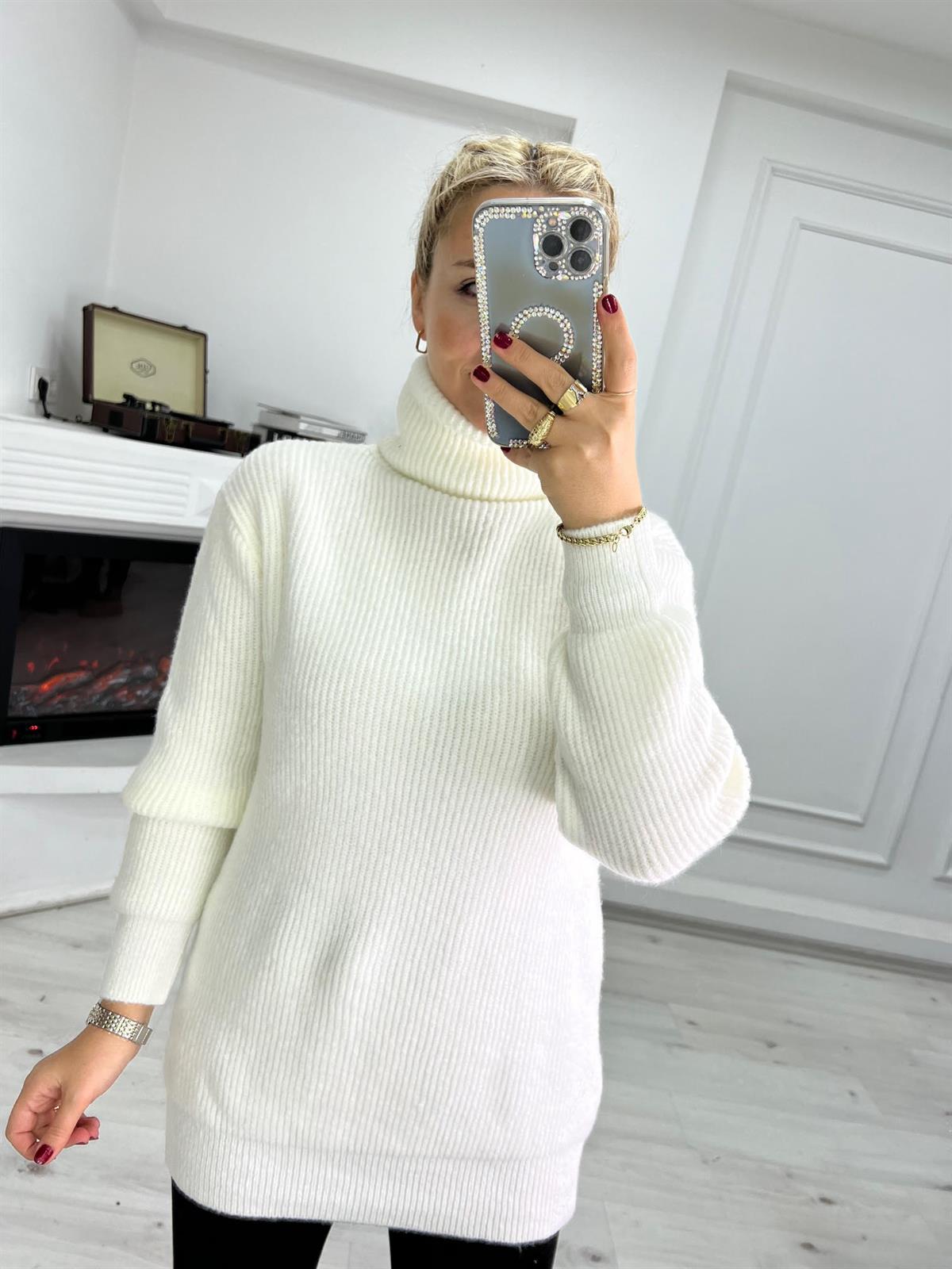 321 Boğazlı Tunik Kazak BEYAZ