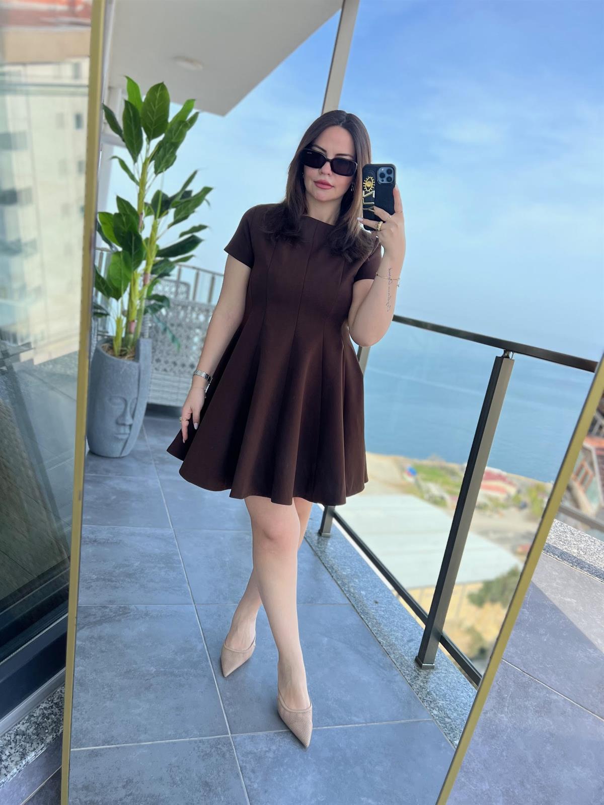 3272 Godeli Elbise KAHVE