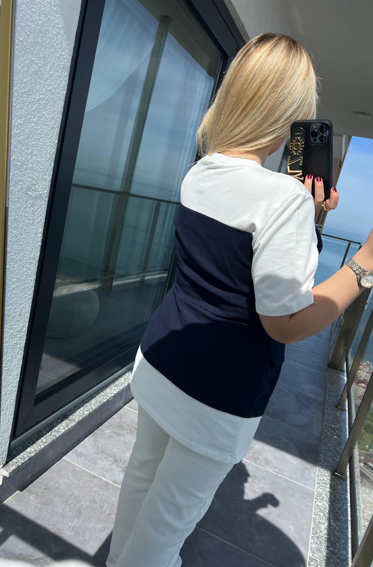 34017 Gabardin Garnili Yelekli Tshirt LACİVERT
