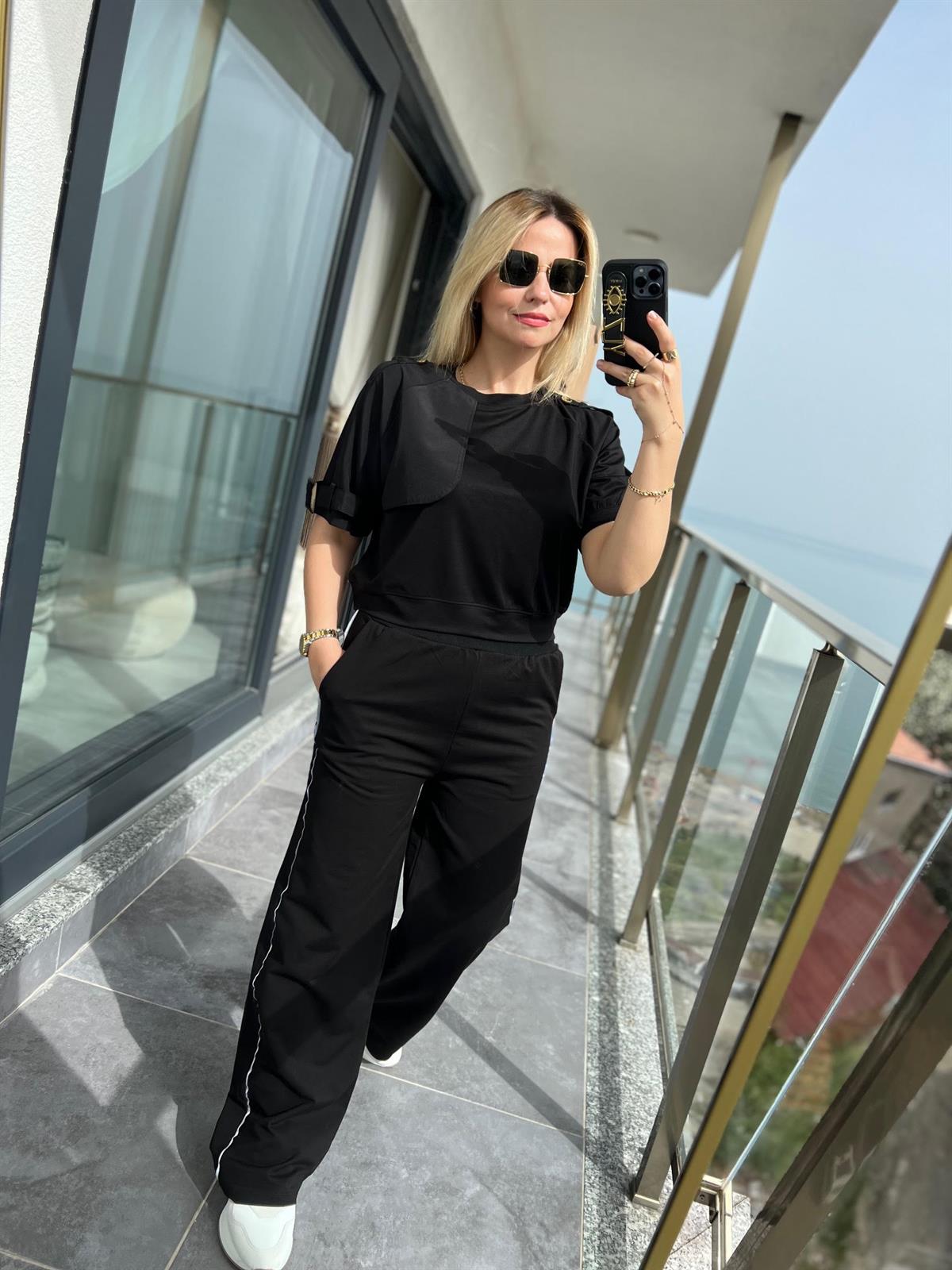 34147 Beli Trikolu Pantolon SİYAH