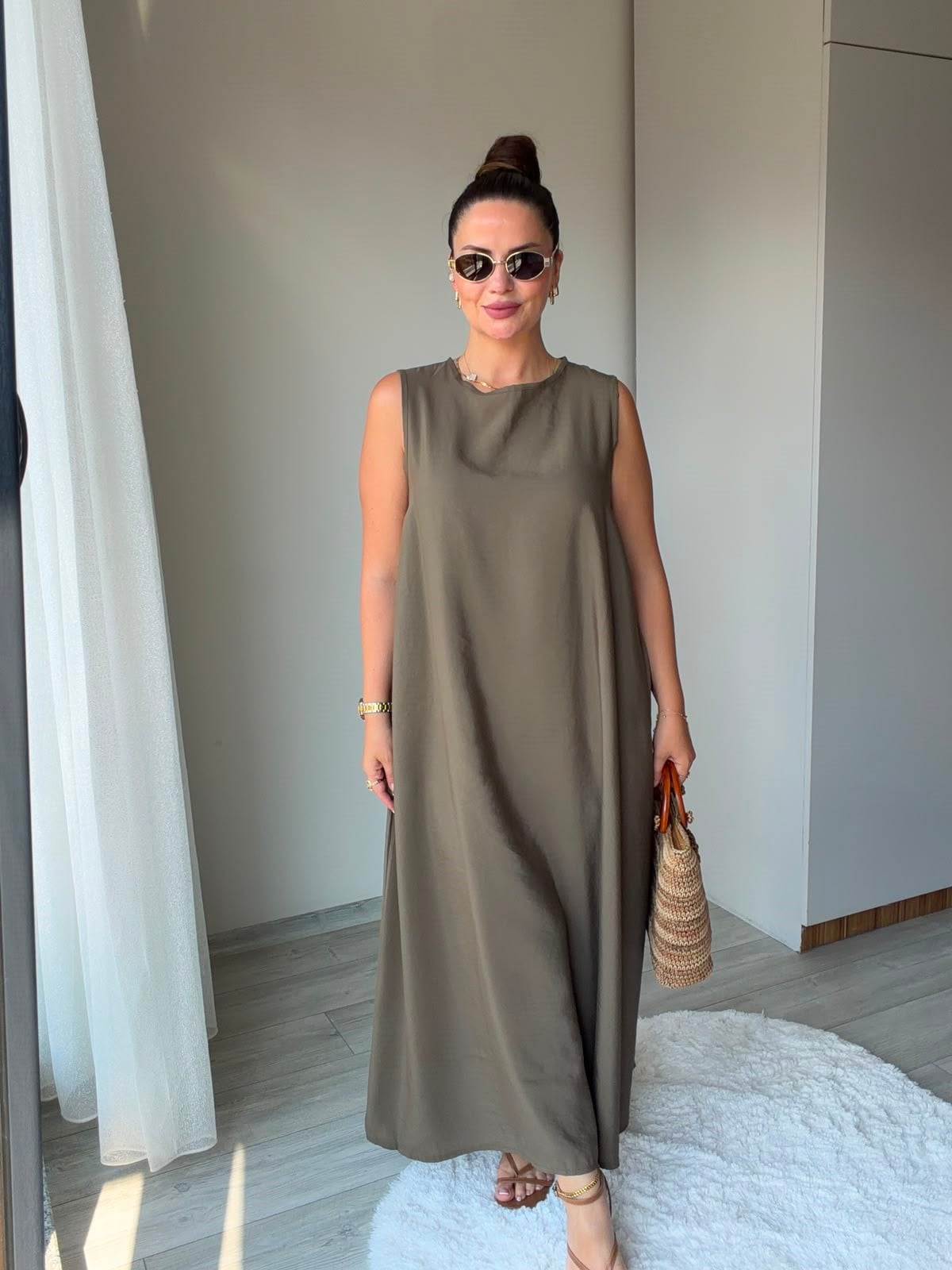 3453 Bisiklet Yakalı Elbise HAKİ YEŞİL